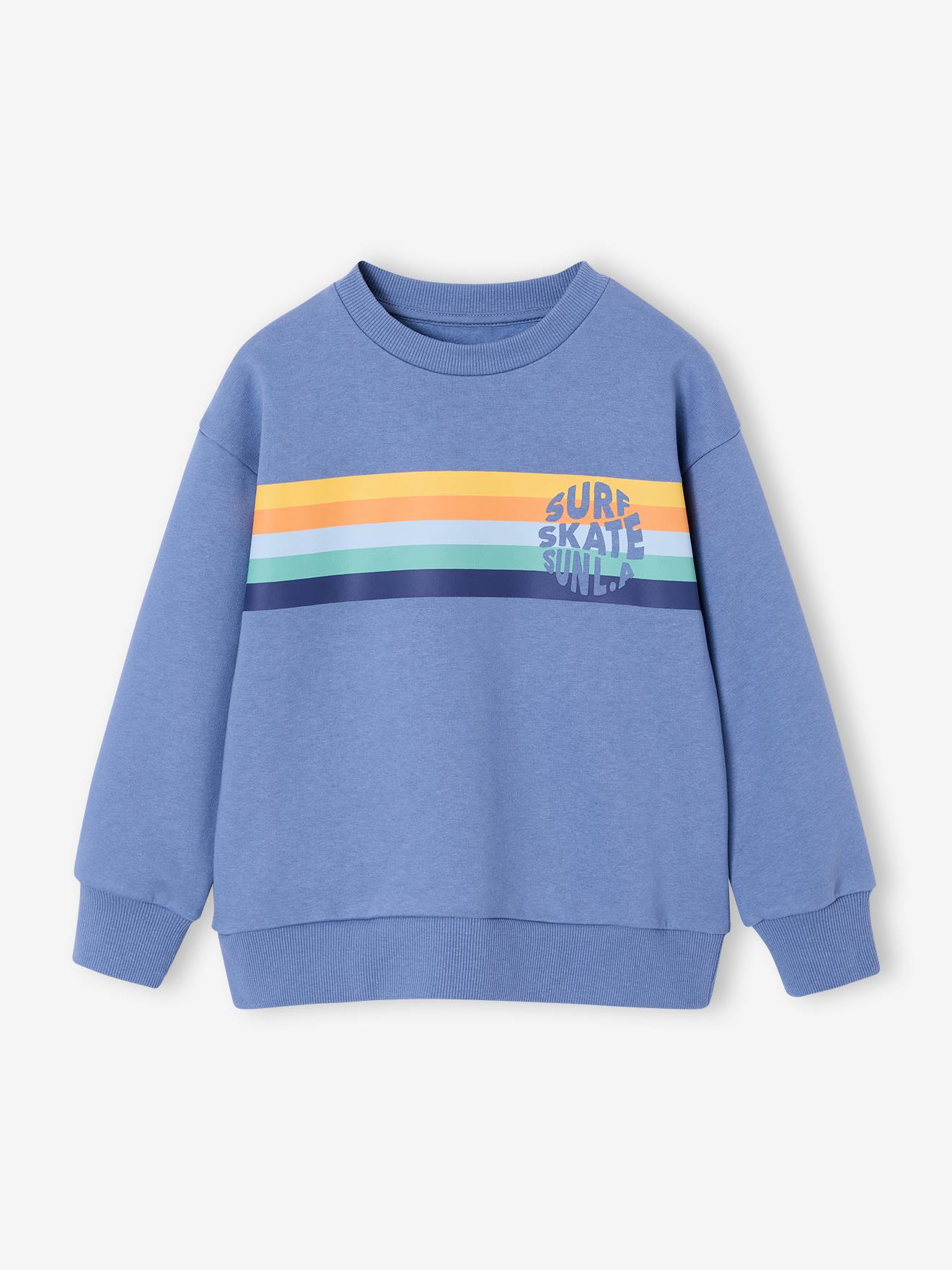 Jongenssweater met ronde kraag met grafisch motief grijsblauw