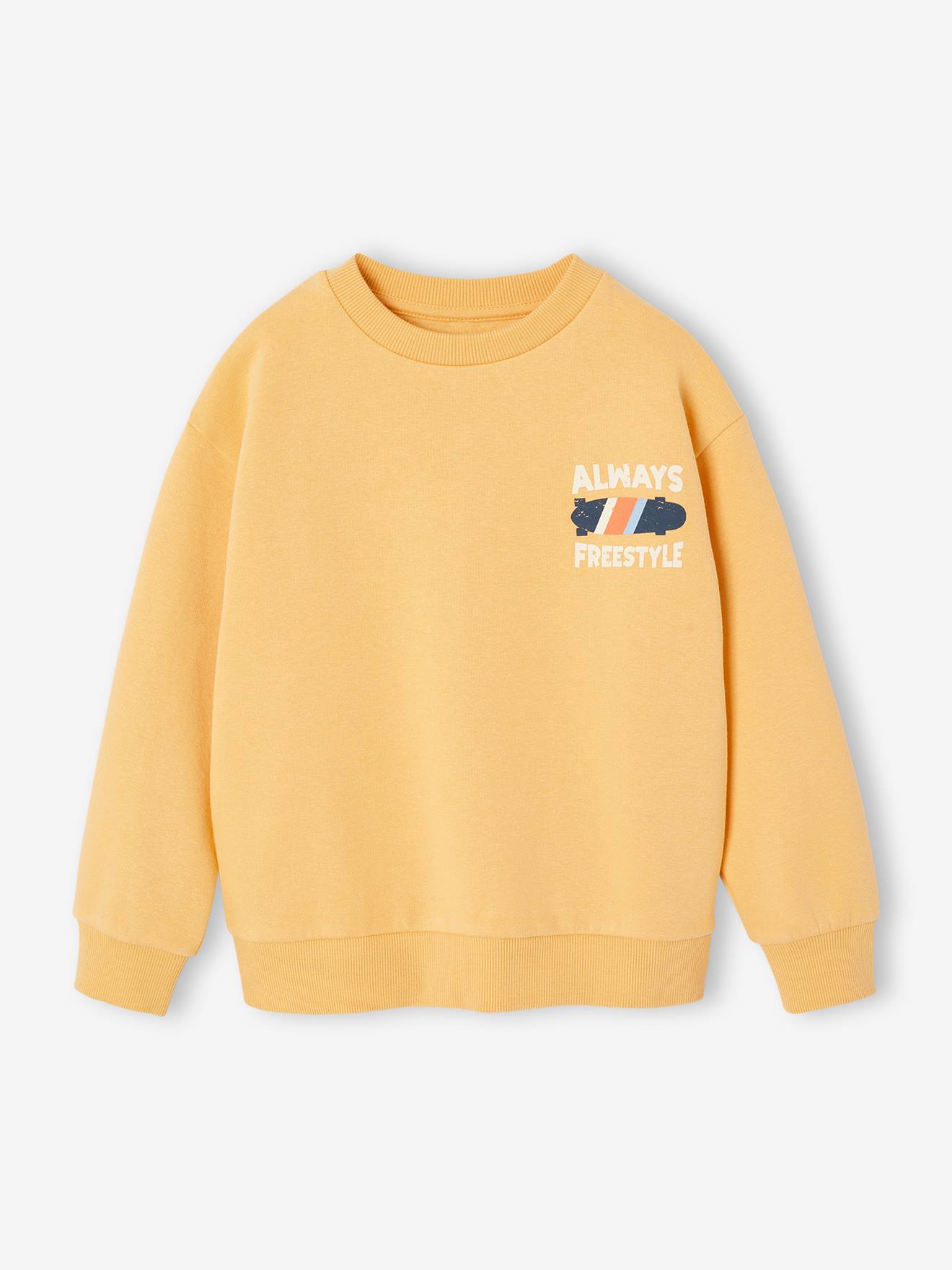 Sweater met ronde hals voor jongens met lange mouwen pastelgeel