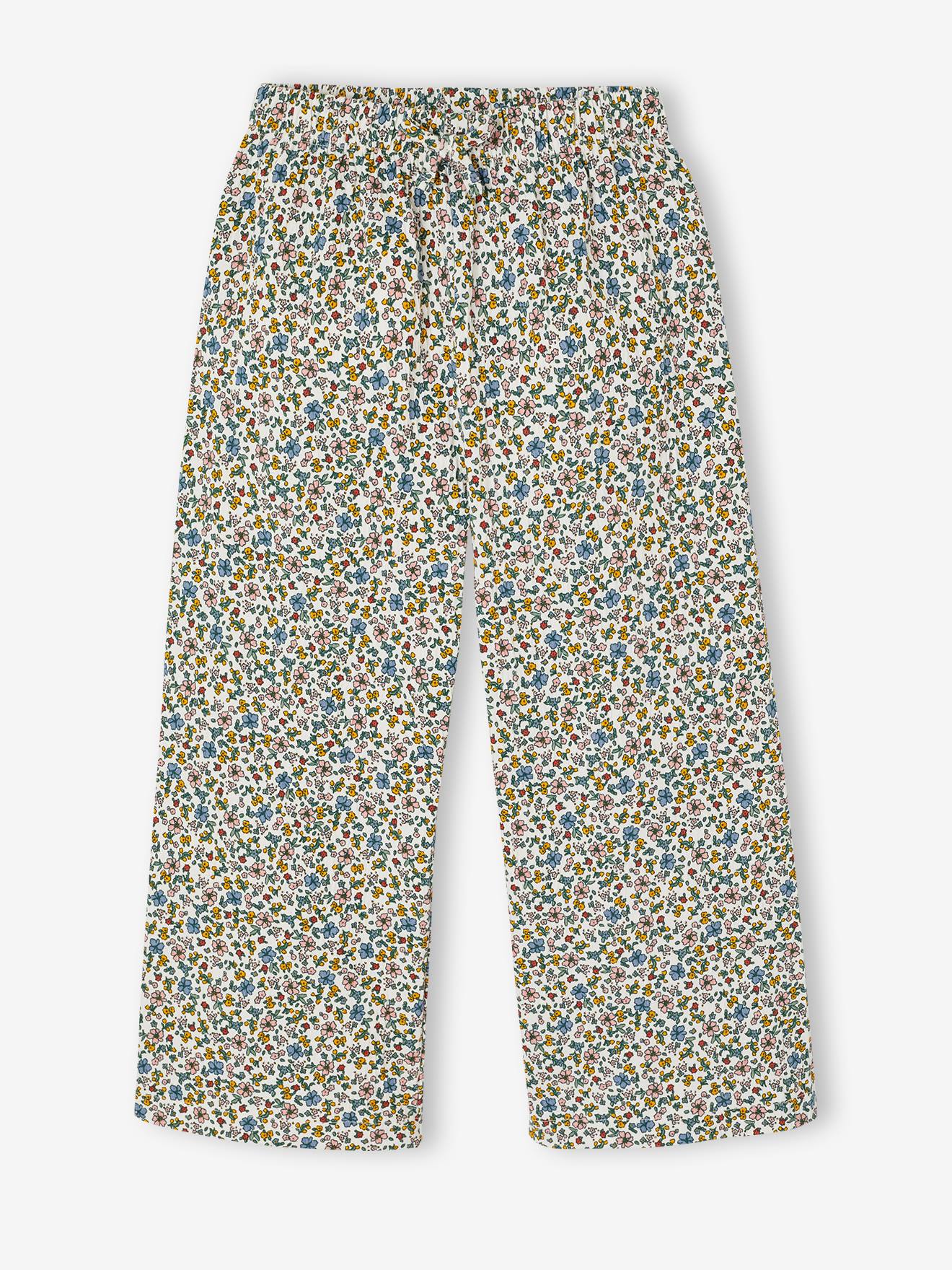 Wijde legging met golvend effect voor meisjes wit, bedrukt