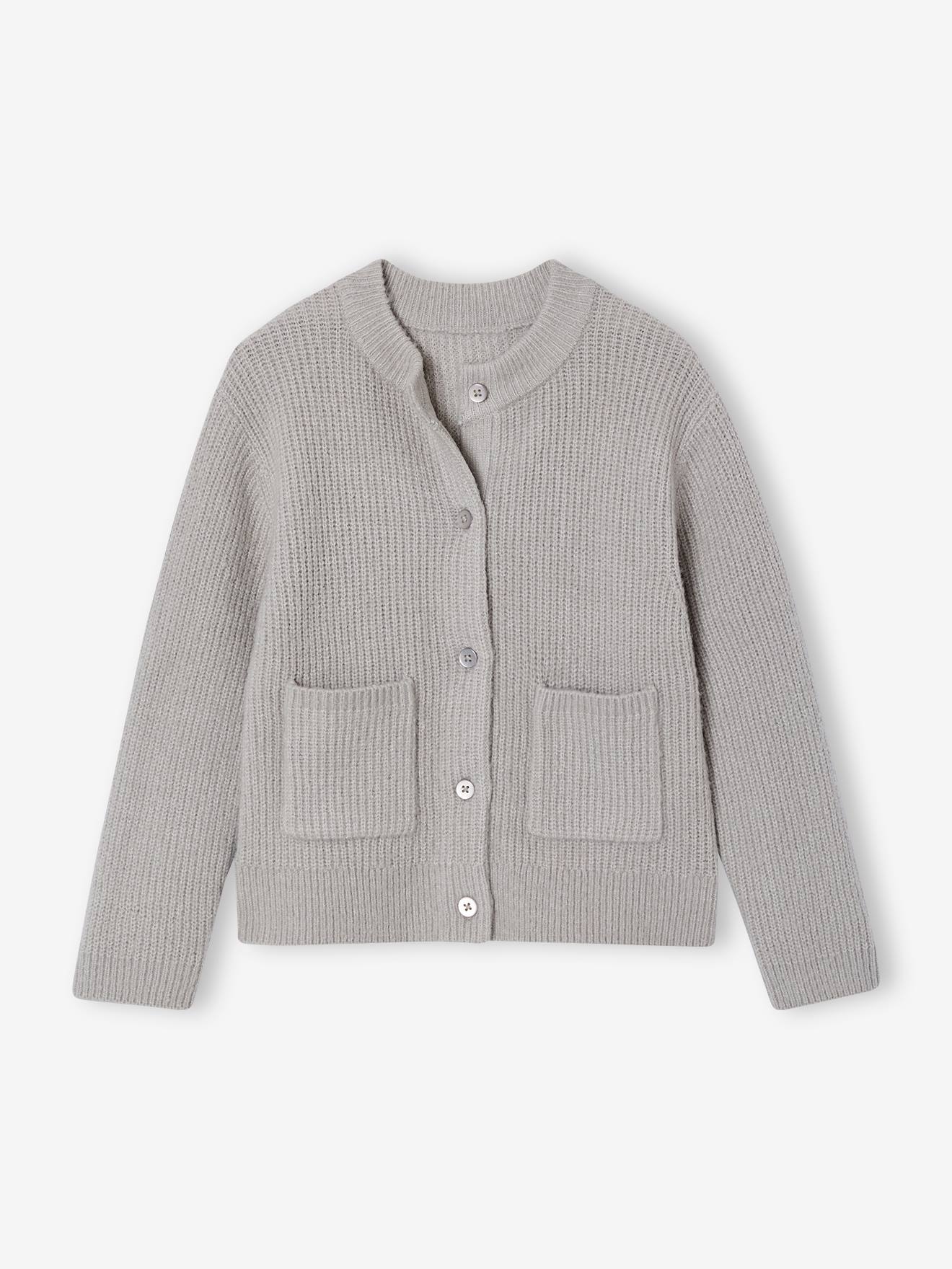 Vestje voor meisjes van fijn, schuimig breisel gemêleerd grijs