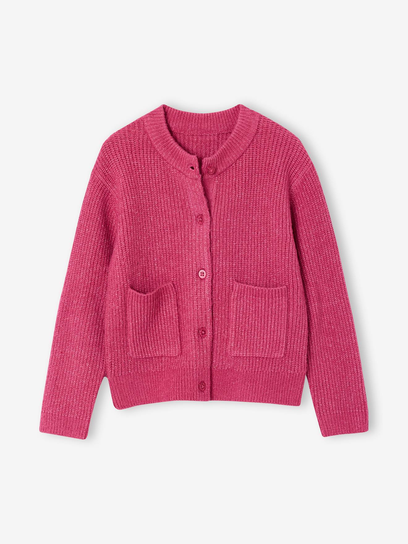 Vestje voor meisjes van fijn, schuimig breisel pioenroos