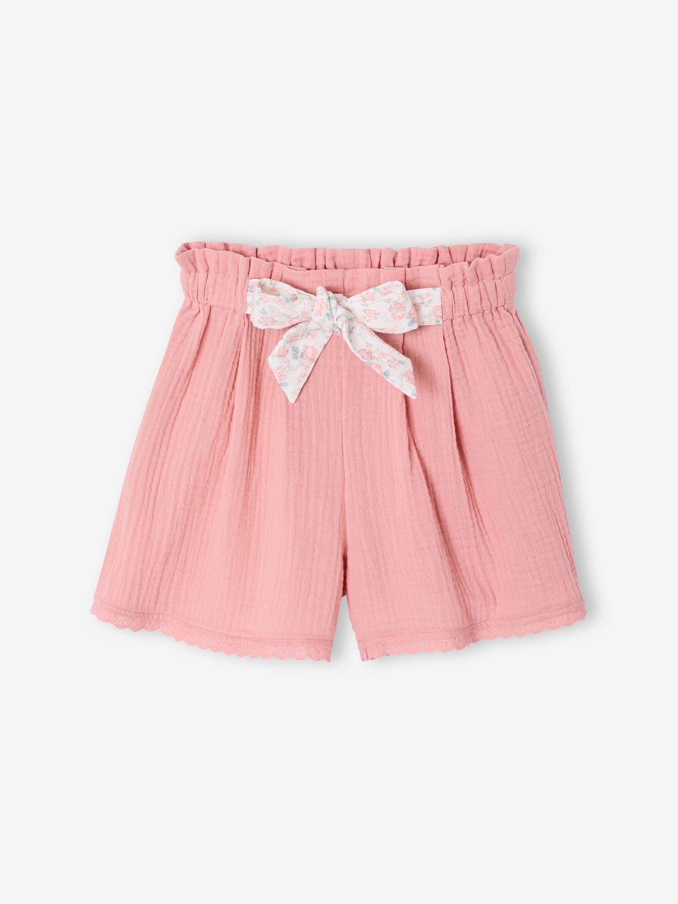 Meisjesshort van katoengaas rouge