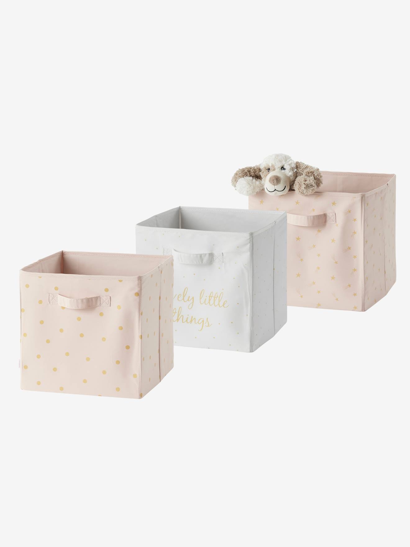 Set van 3 opbergbakken Lovely poederroze met print