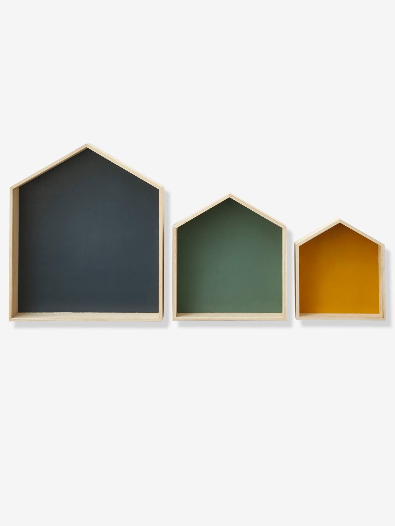 Set van 3 houten huisplanken blauw