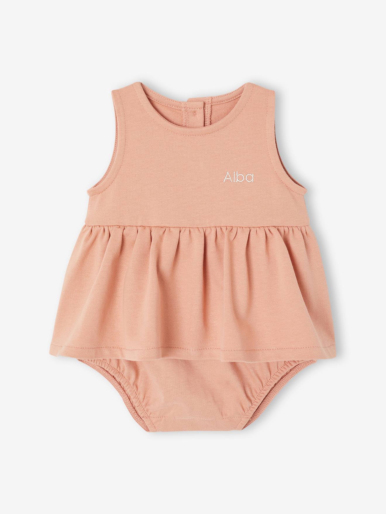 Jurk baby geboorte met geïntegreerde body oudroze