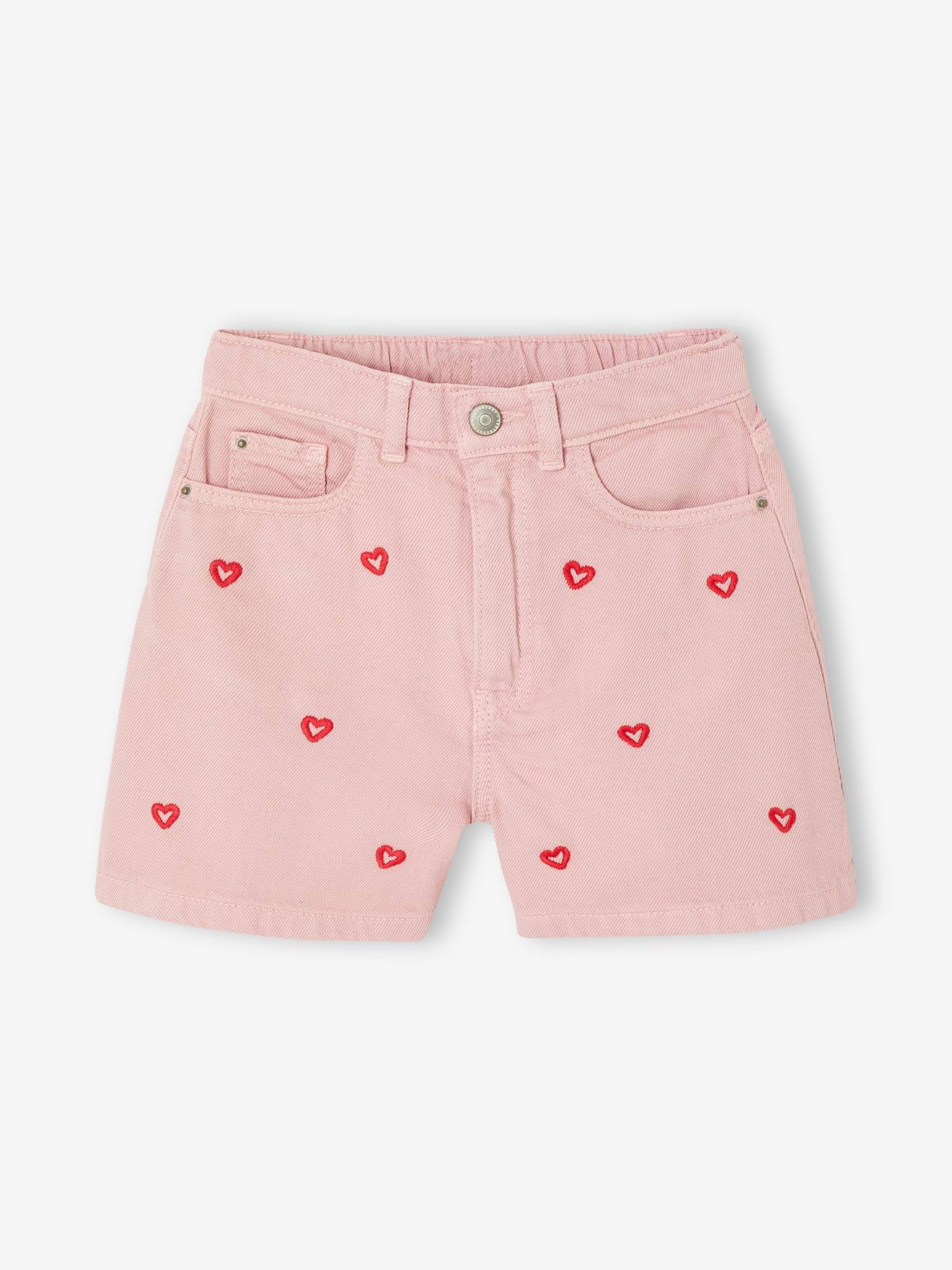 Geborduurde short voor meisjes rozen