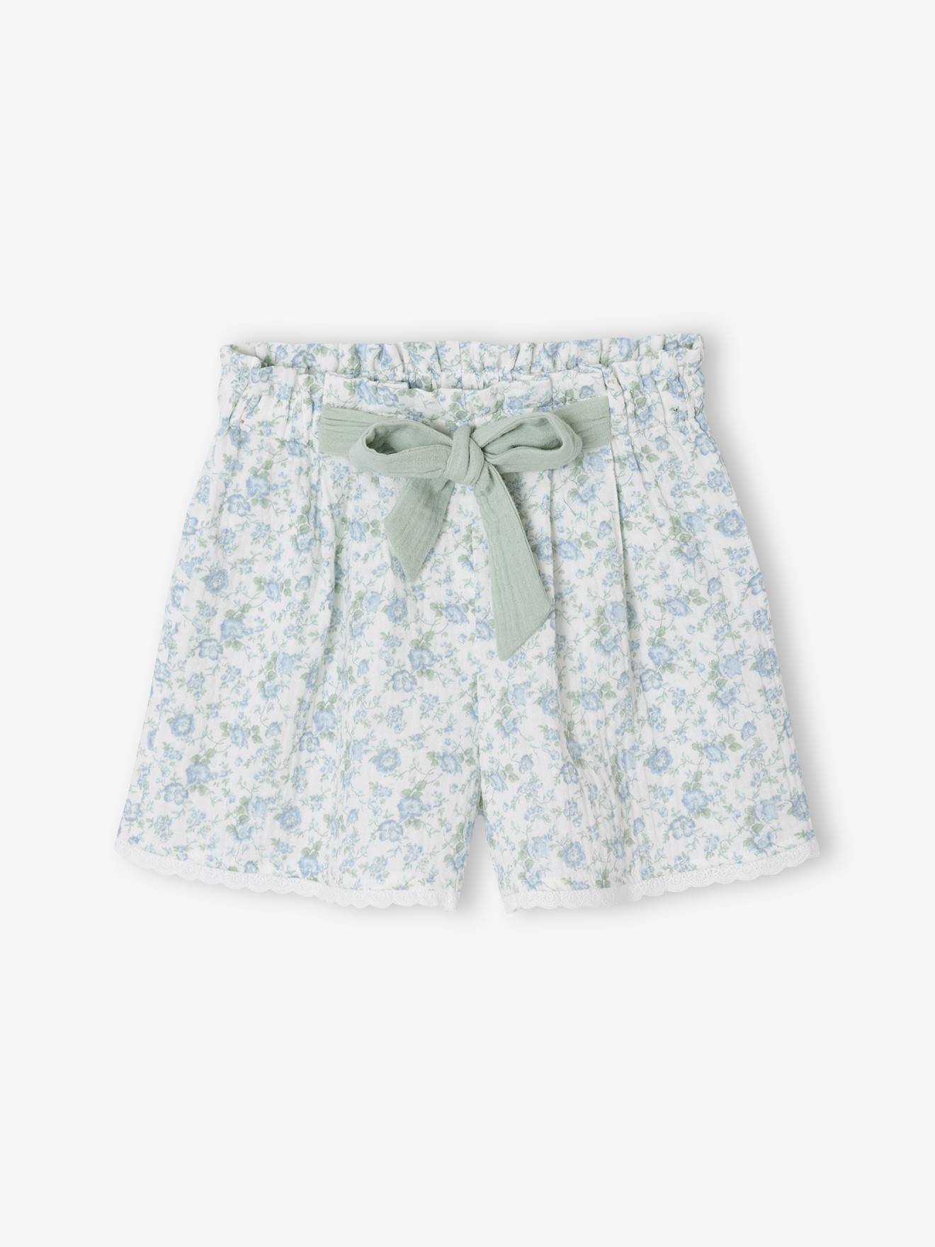 Meisjesshort van katoengaas lichtblauw