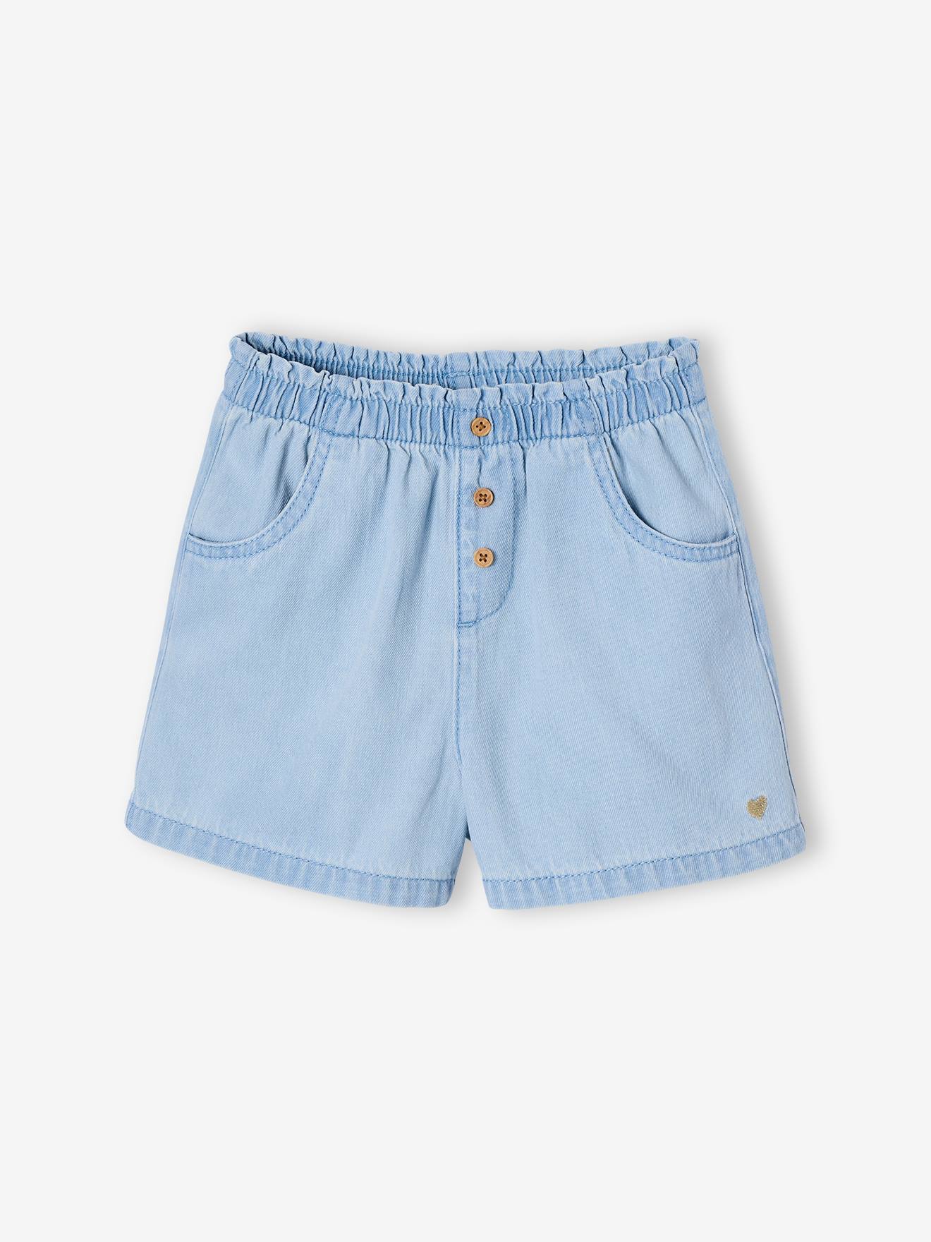Lichtgewicht denim meisjesshort die gemakkelijk aan te trekken is gebleekt denim