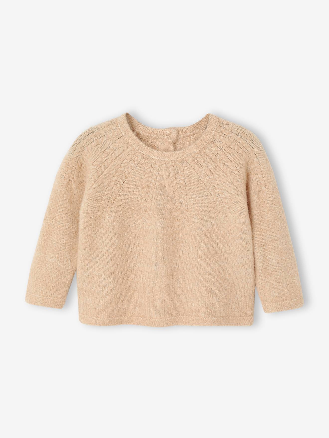 Trui baby meisjes gebreide trui met ajour gemêleerd beige