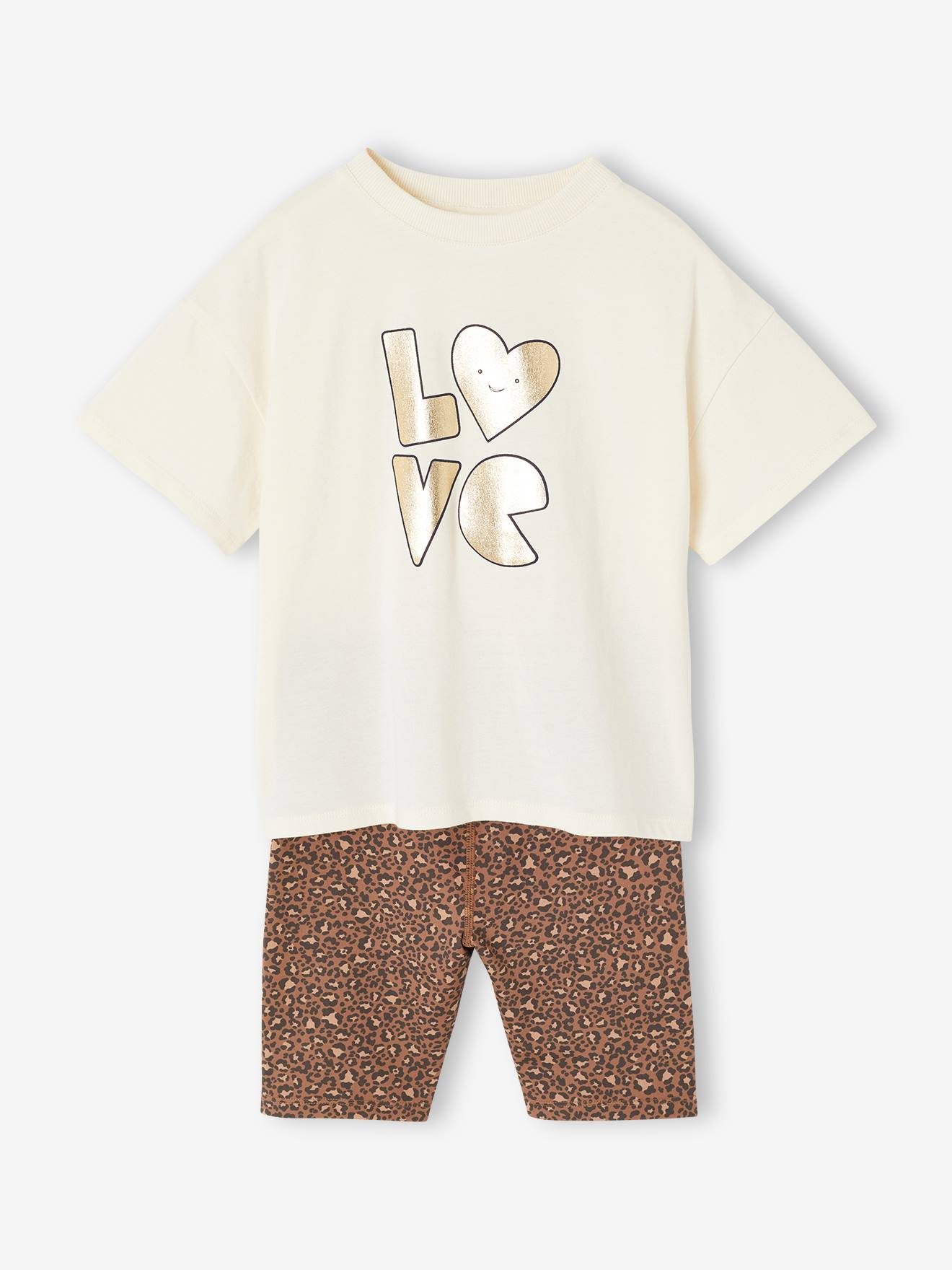 Set meisjes t-shirt en short ecru