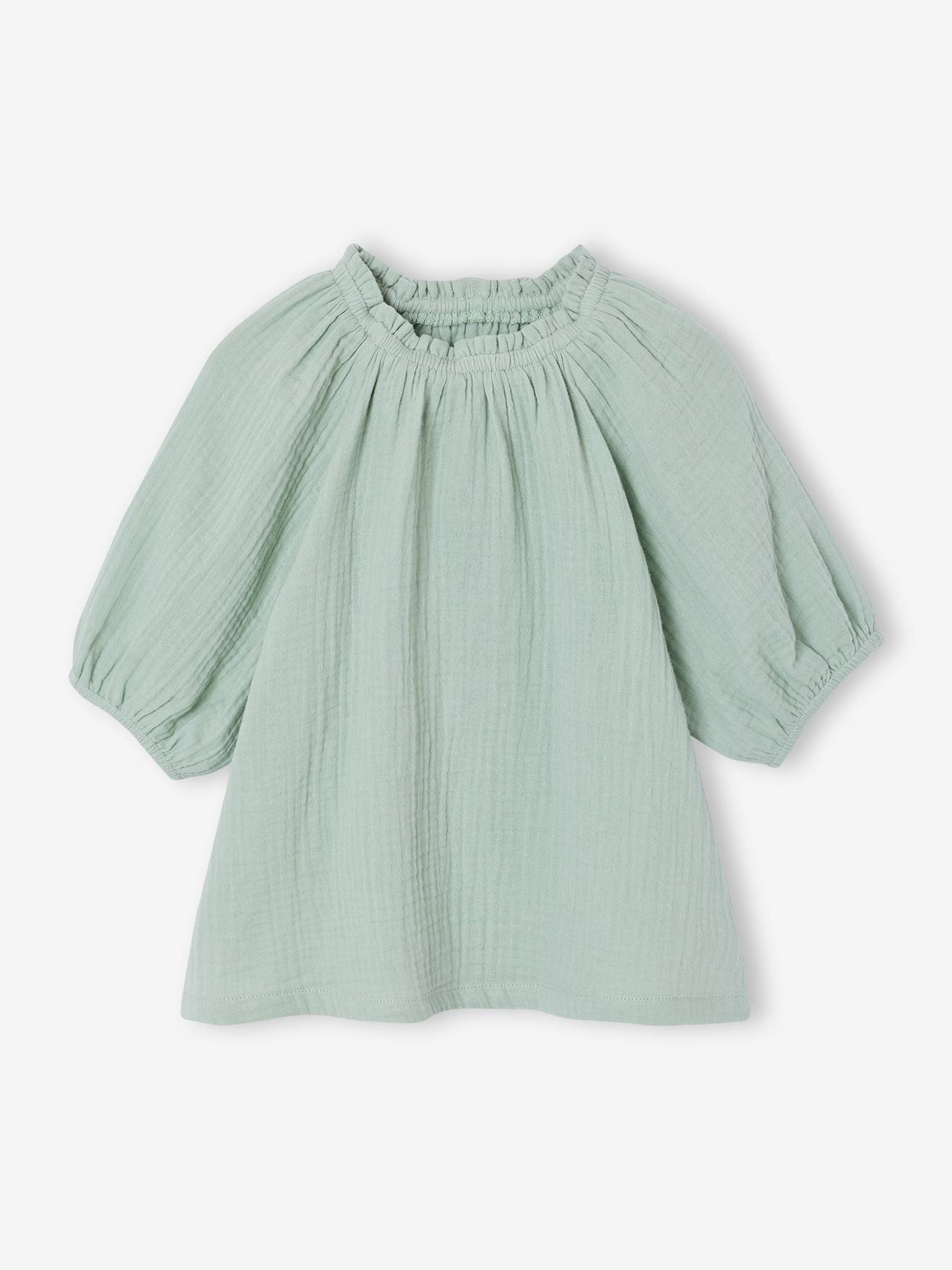 Blouse voor meisjes van katoengaas saliegroen