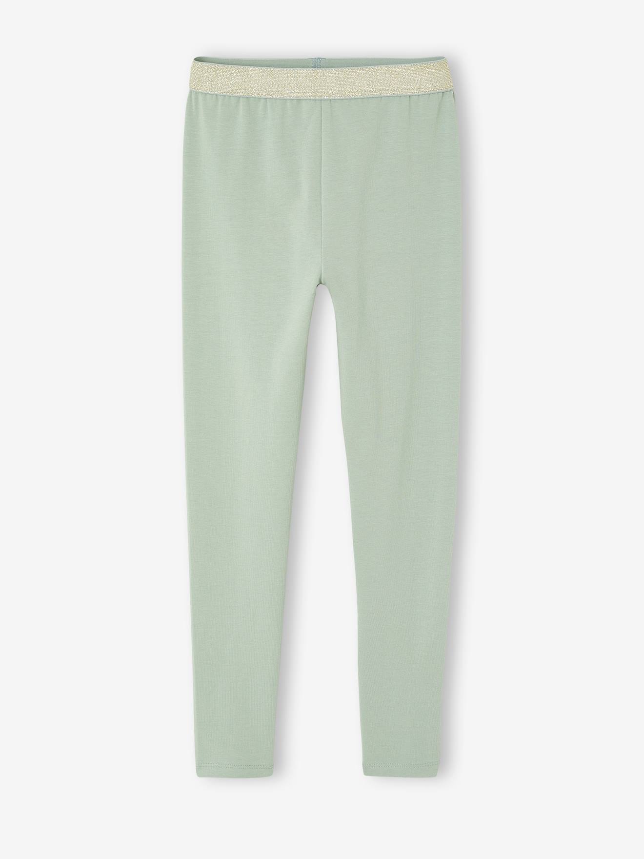 Meisjes legging met iriserende riem saliegroen