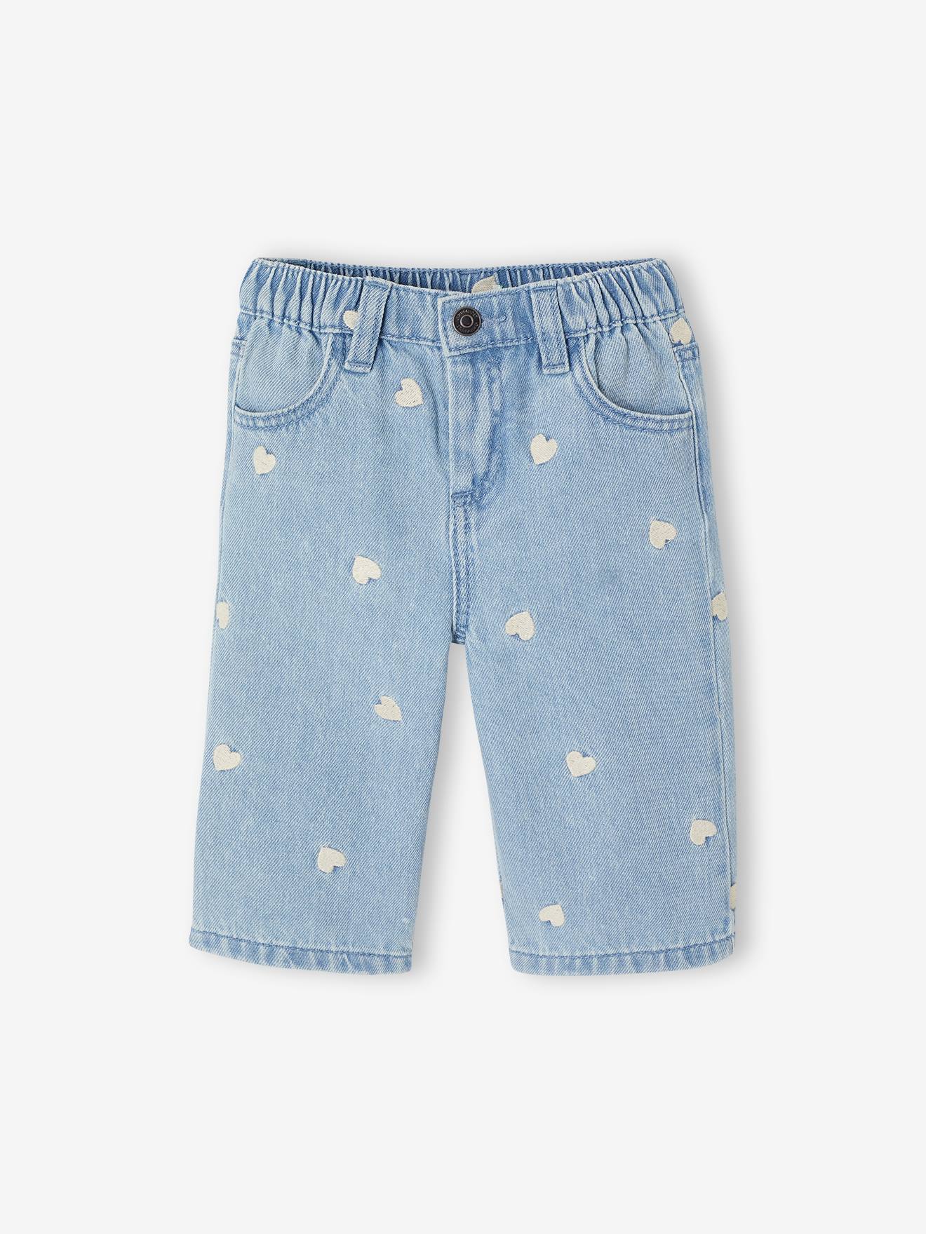 Wijde jeans met kleine geborduurde hartjes double stone