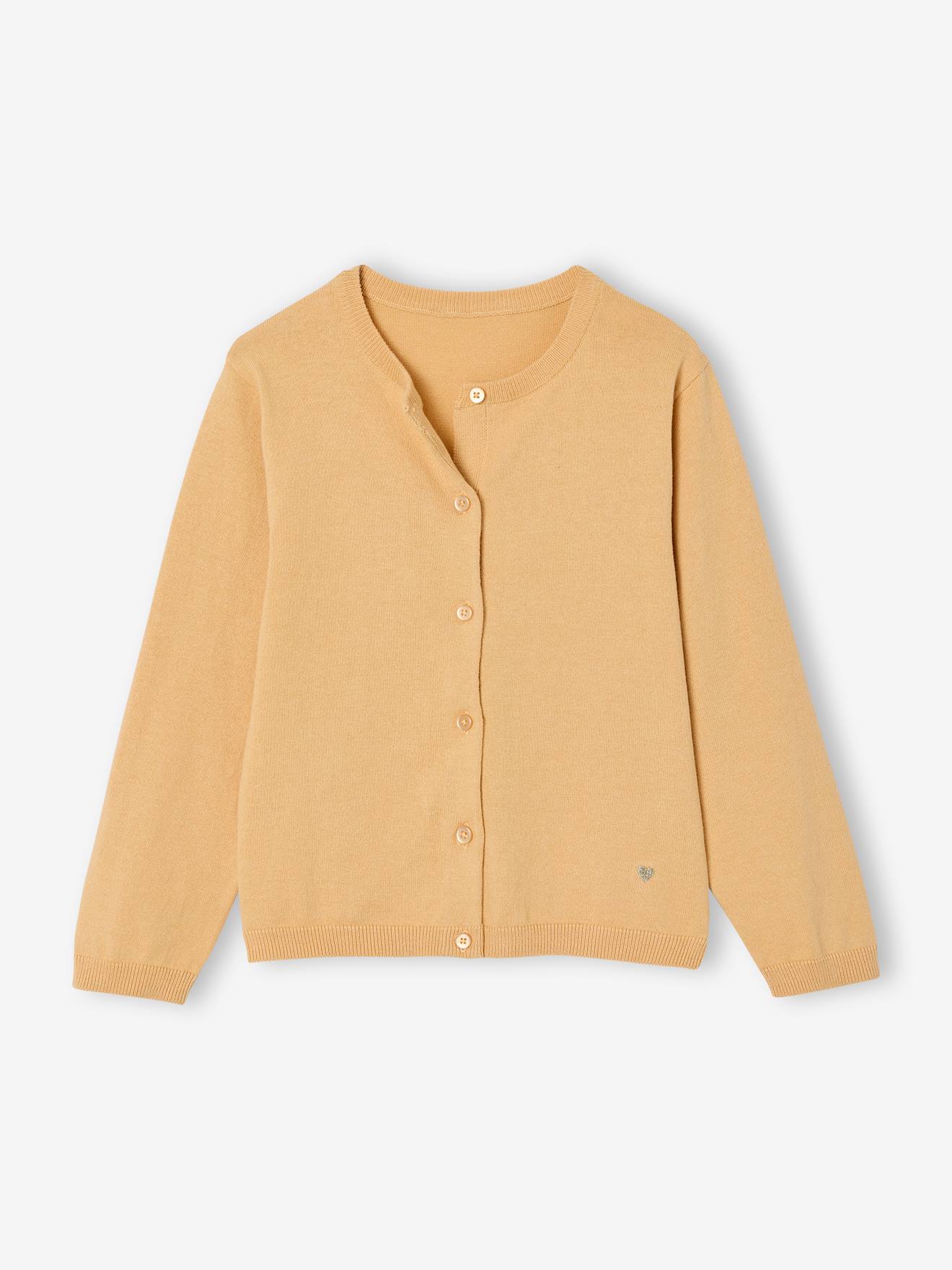 Meisjesvest Basics van fijn breisel geel