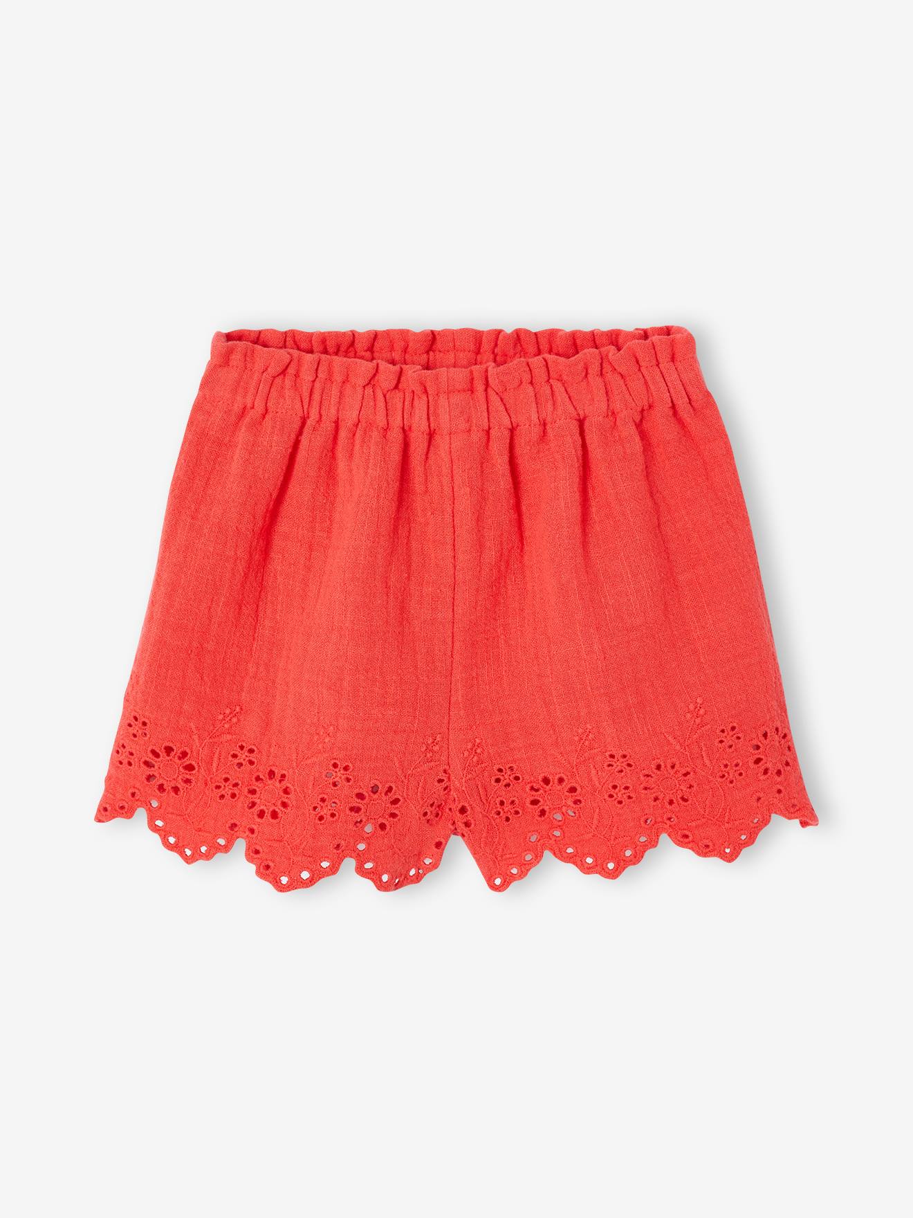 Short voor babymeisjes van katoengaas rood