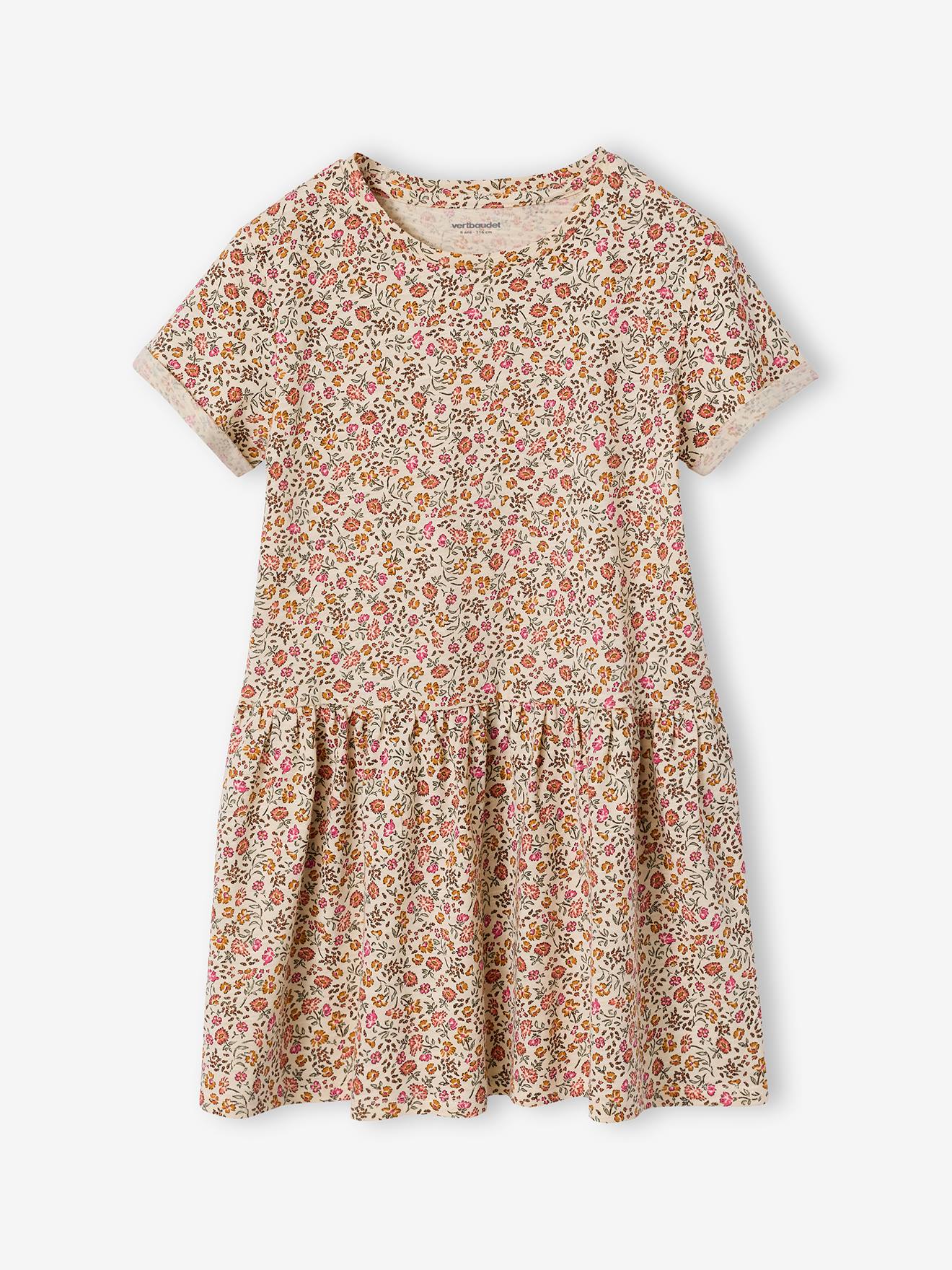 Meisjesjurk met print beige, bedrukt
