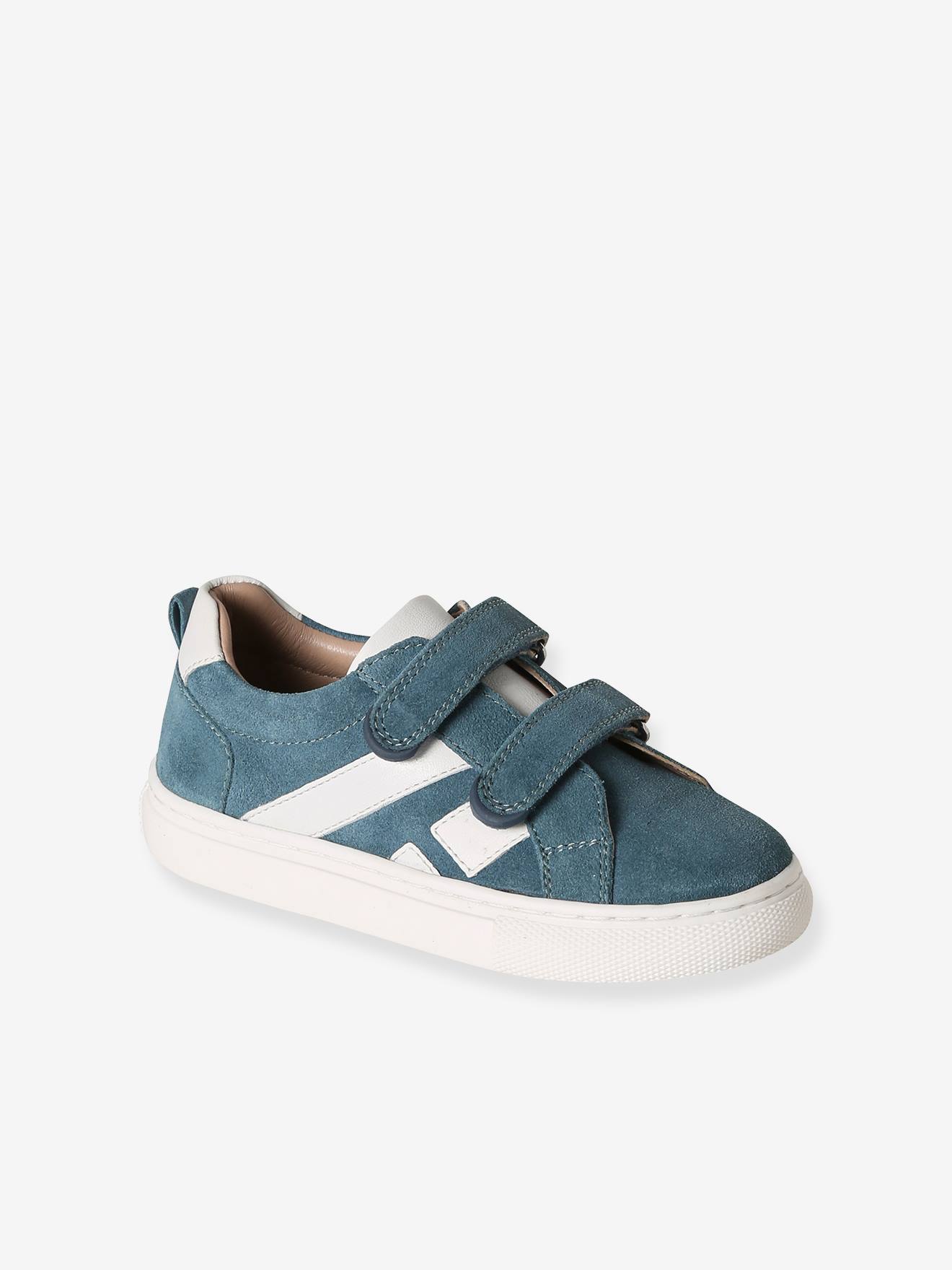 Leren sneakers met klittenband voor jongens kleutercollectie jeansblauw