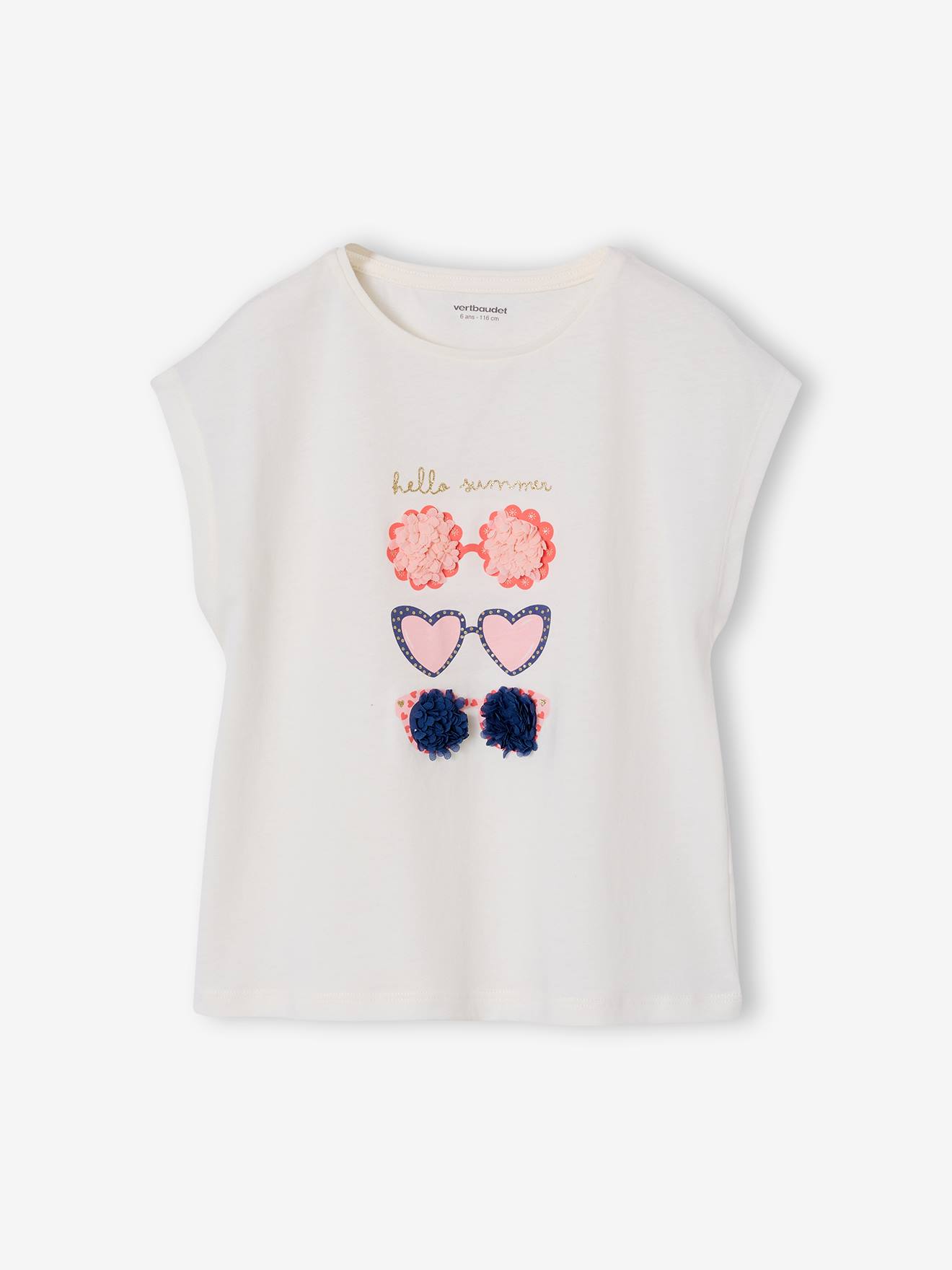 Meisjesshirt met dierenmotief ecru