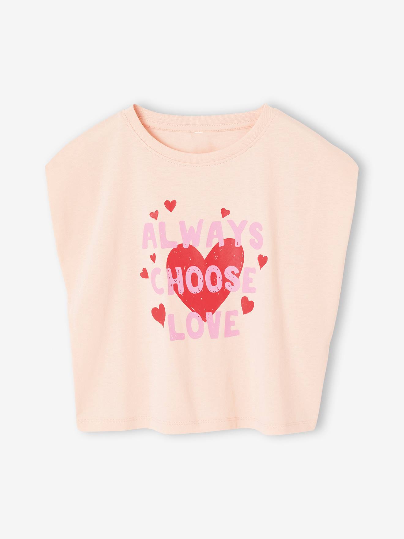 T-shirt voor meisjes, cropped, korte mouwen met schoudervulling lichtroze