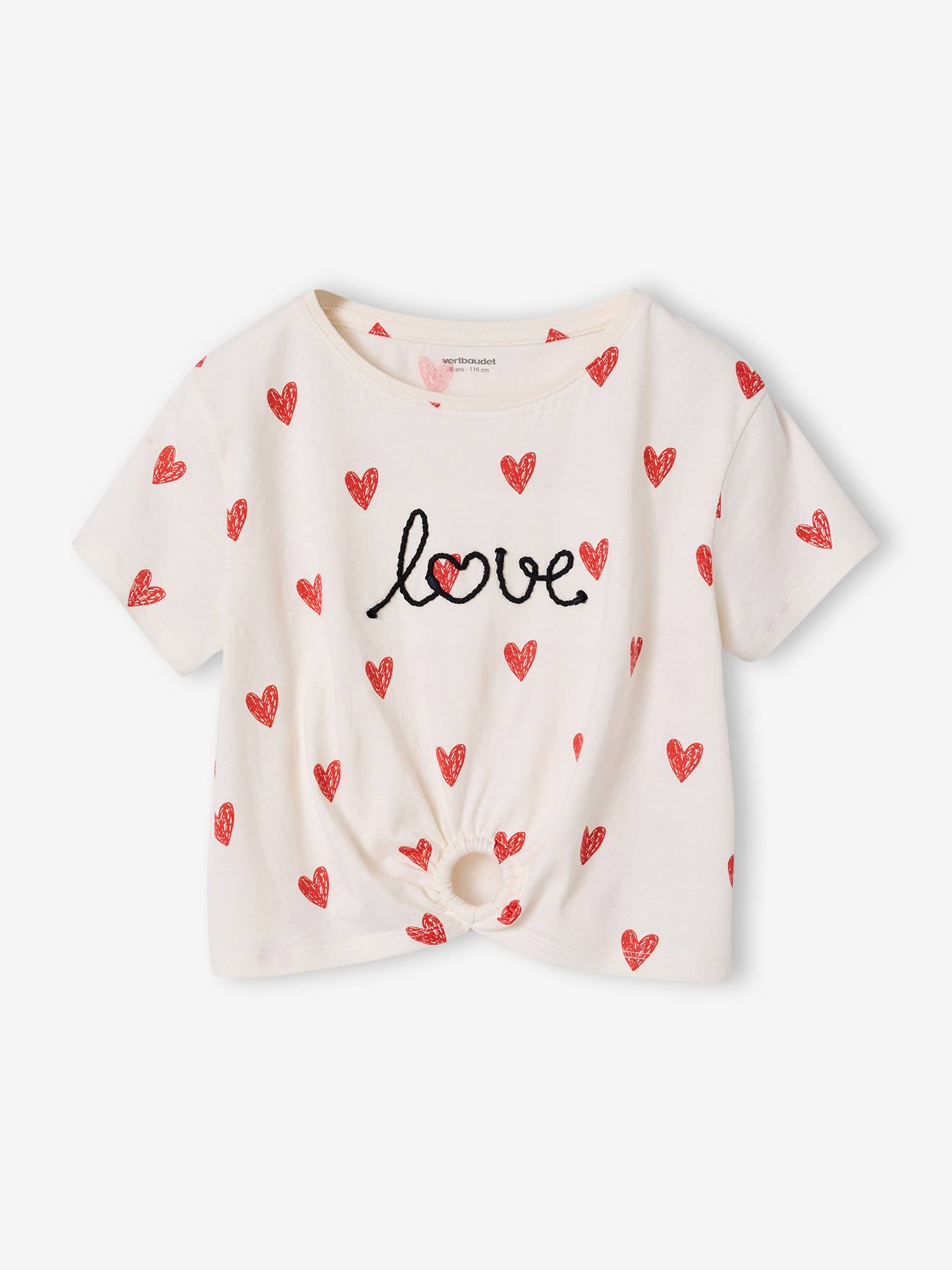 T-shirt voor meisjes met een sierlijke strikdetail ecru