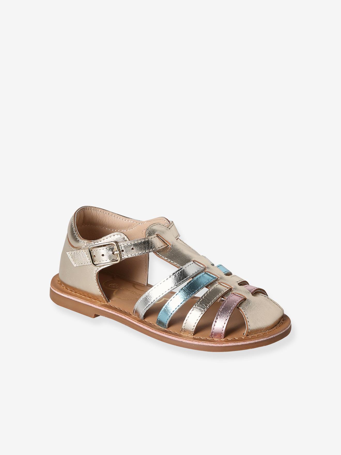 Kindersandalen leer met gesp goud