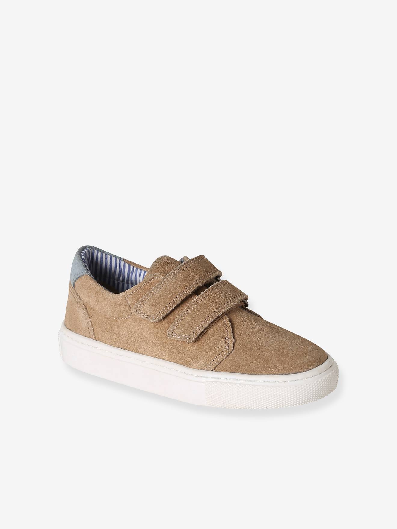 Leren derby's met klittenband voor jongens beige