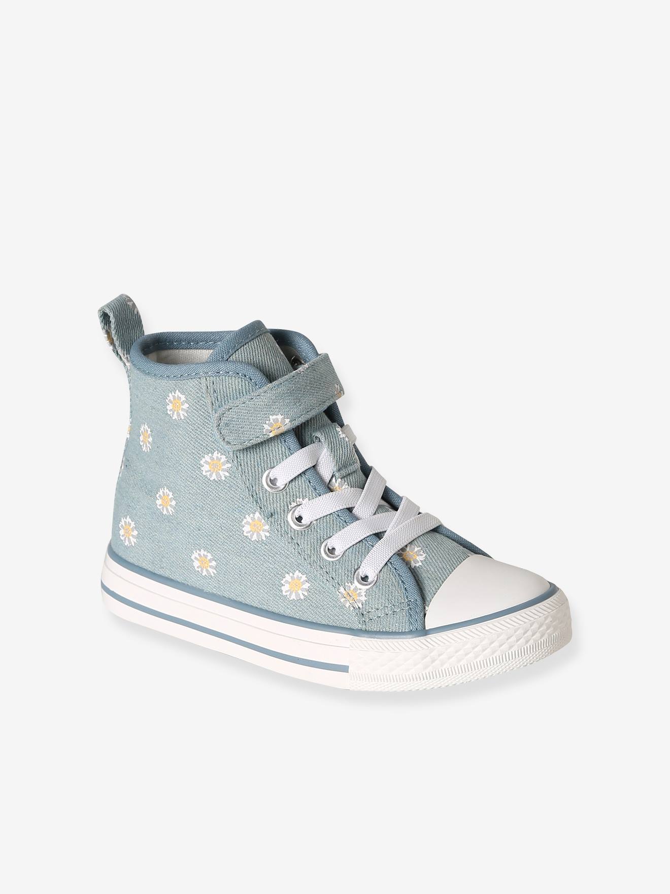 Synthetische hoge baskets voor kinderen jeansblauw