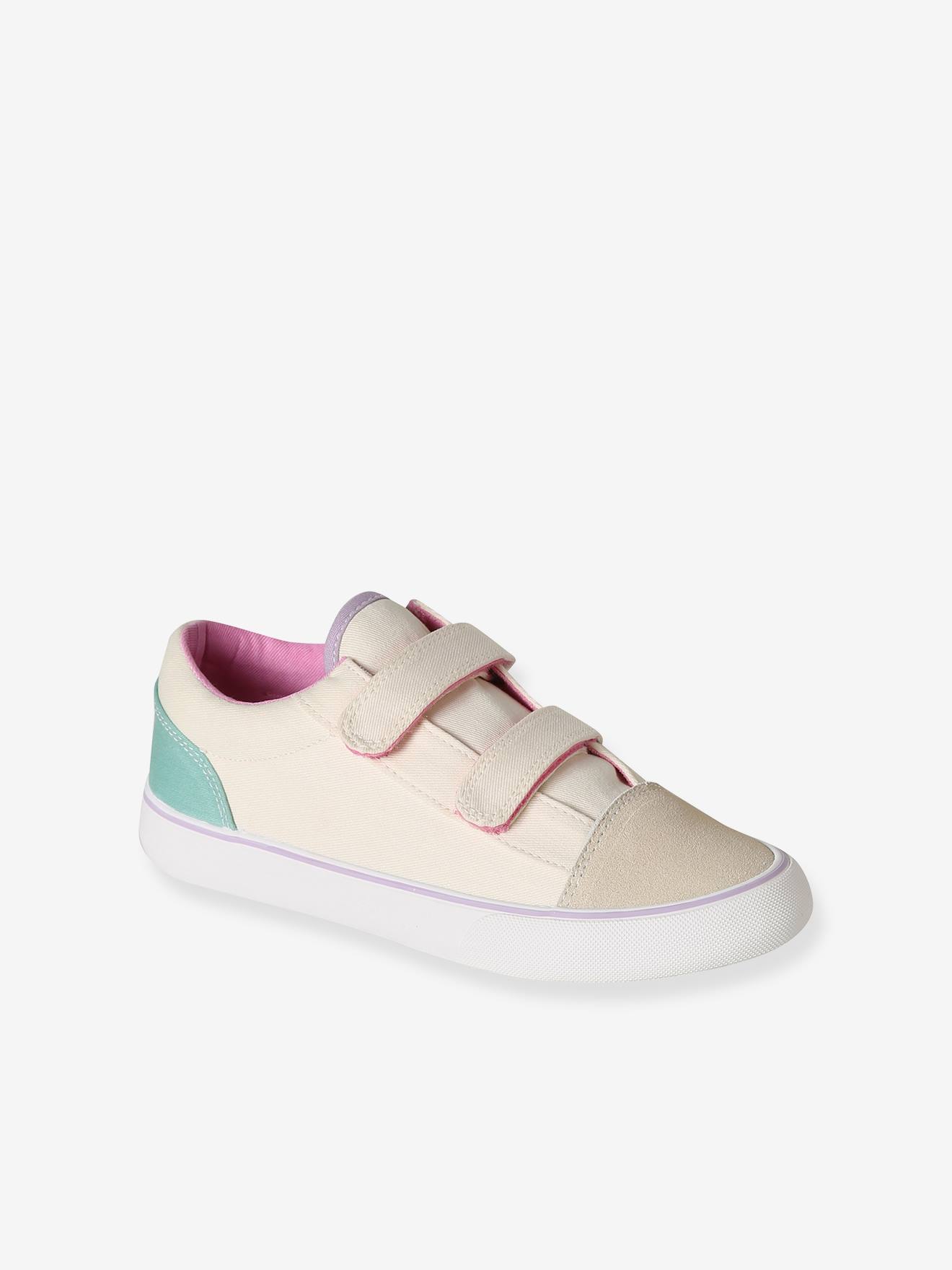 Synthetische baskets met klittenband voor meisjes beige, bedrukt
