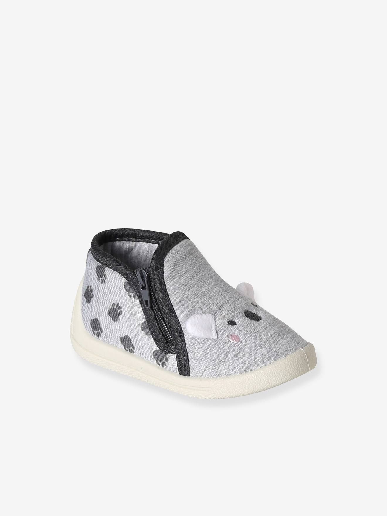 Canvas sloffen met rits voor baby's grijs, bedrukt