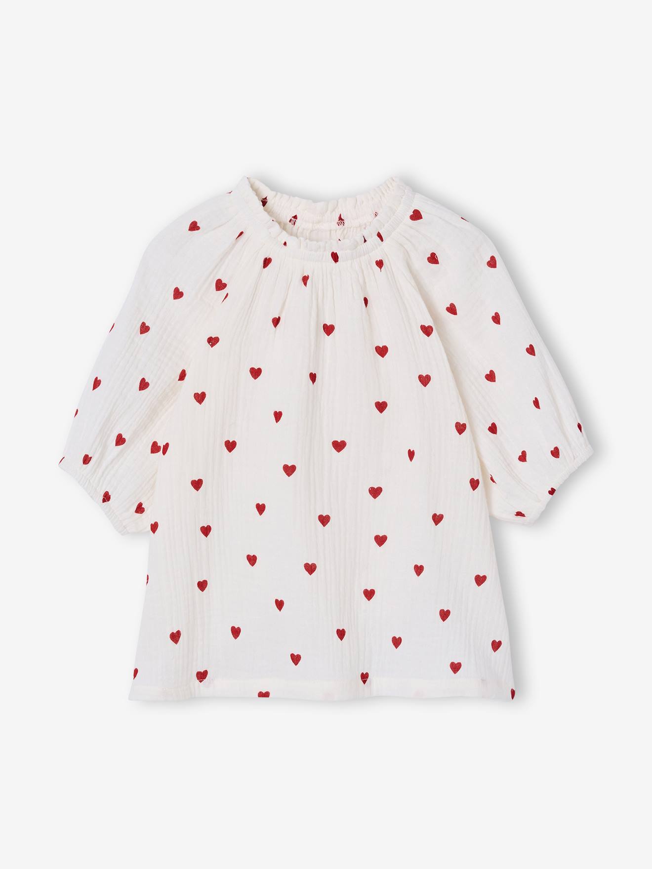 Blouse voor meisjes van katoengaas ecru