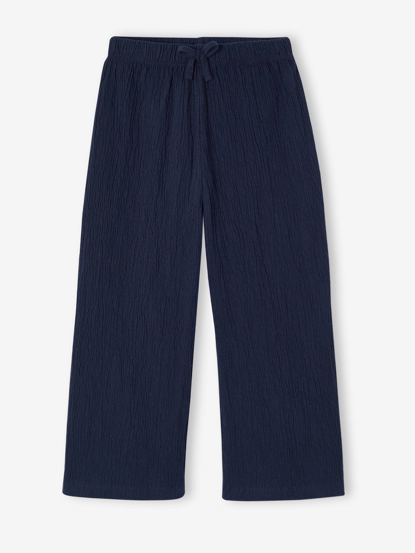 Wijde legging met golvend effect voor meisjes marineblauw