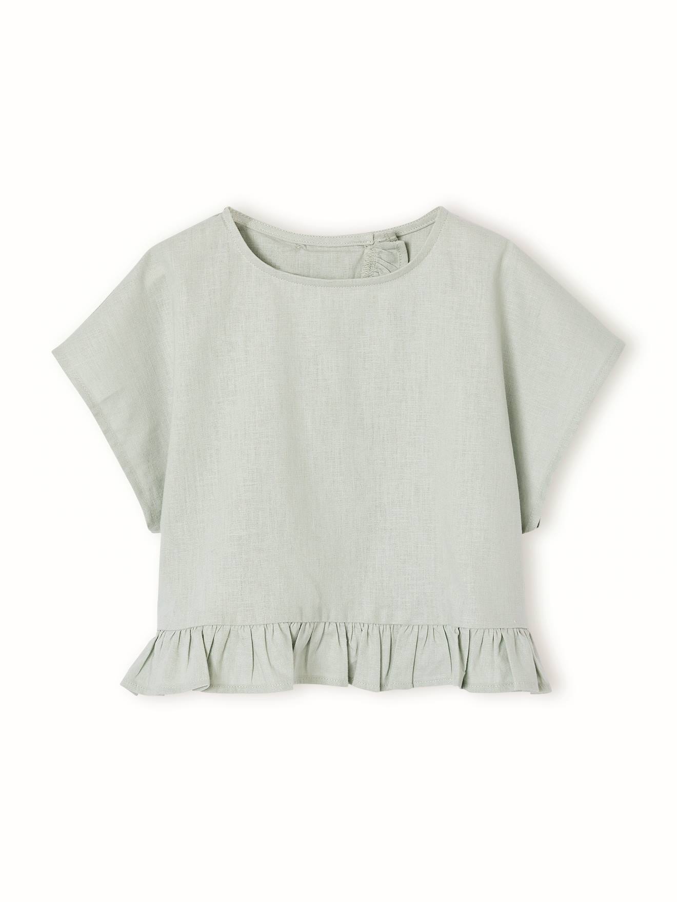 Linnen blouse voor meisjes saliegroen