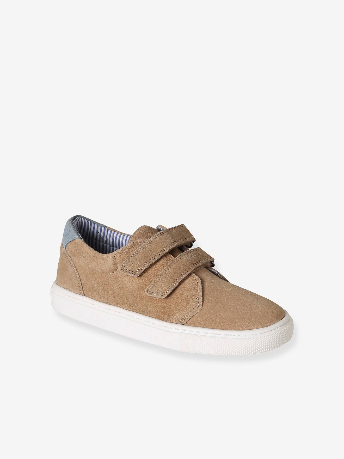 Leren derby's met klittenband voor jongens beige