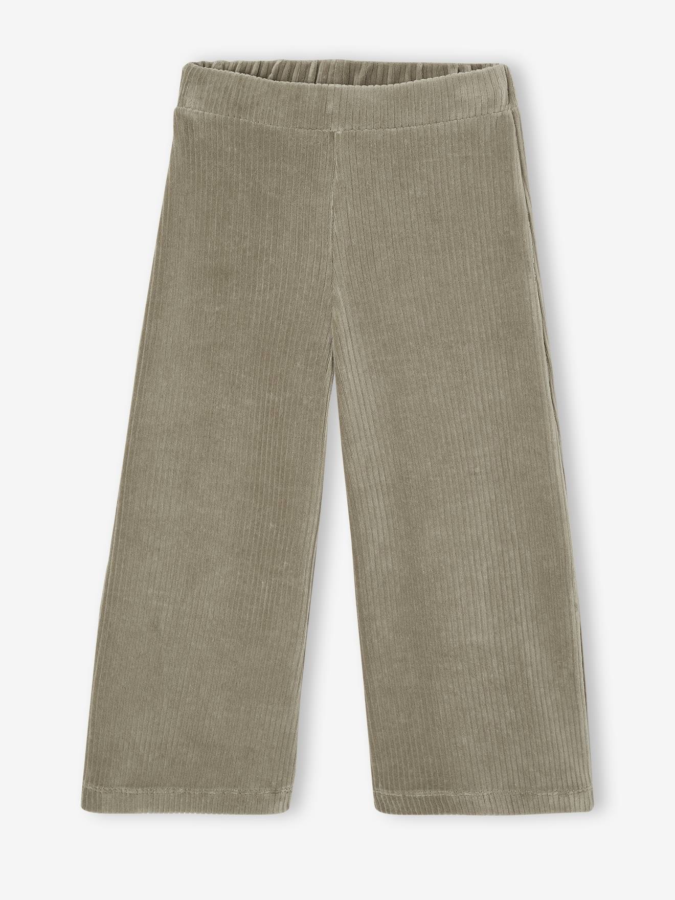 Wijde, fluwelen broek voor meisjes kaki