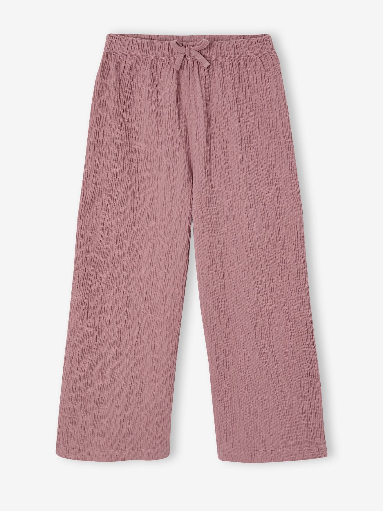 Wijde legging met golvend effect voor meisjes zachtpaars