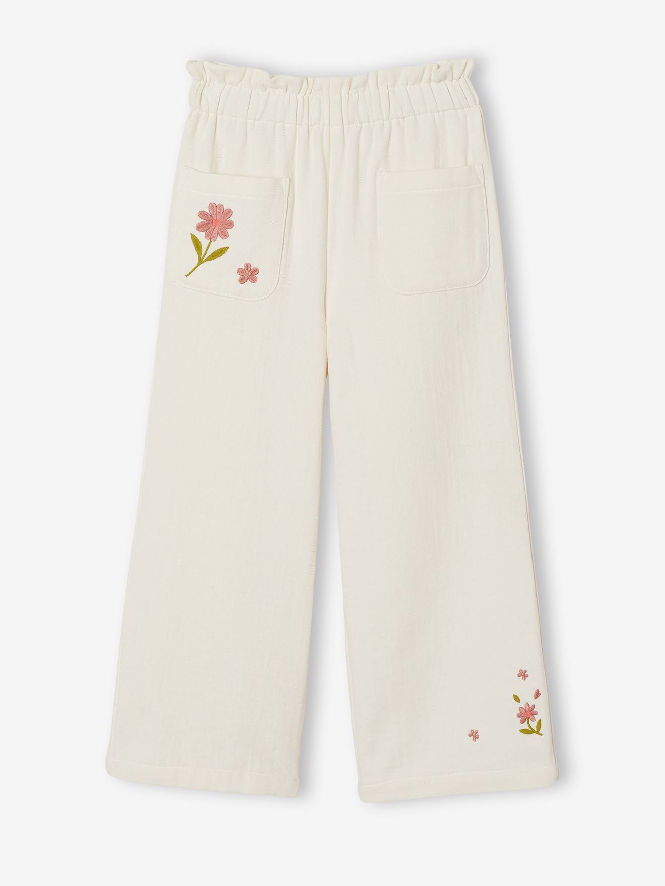 Wijde broek voor meisjes van katoenen gaas ecru