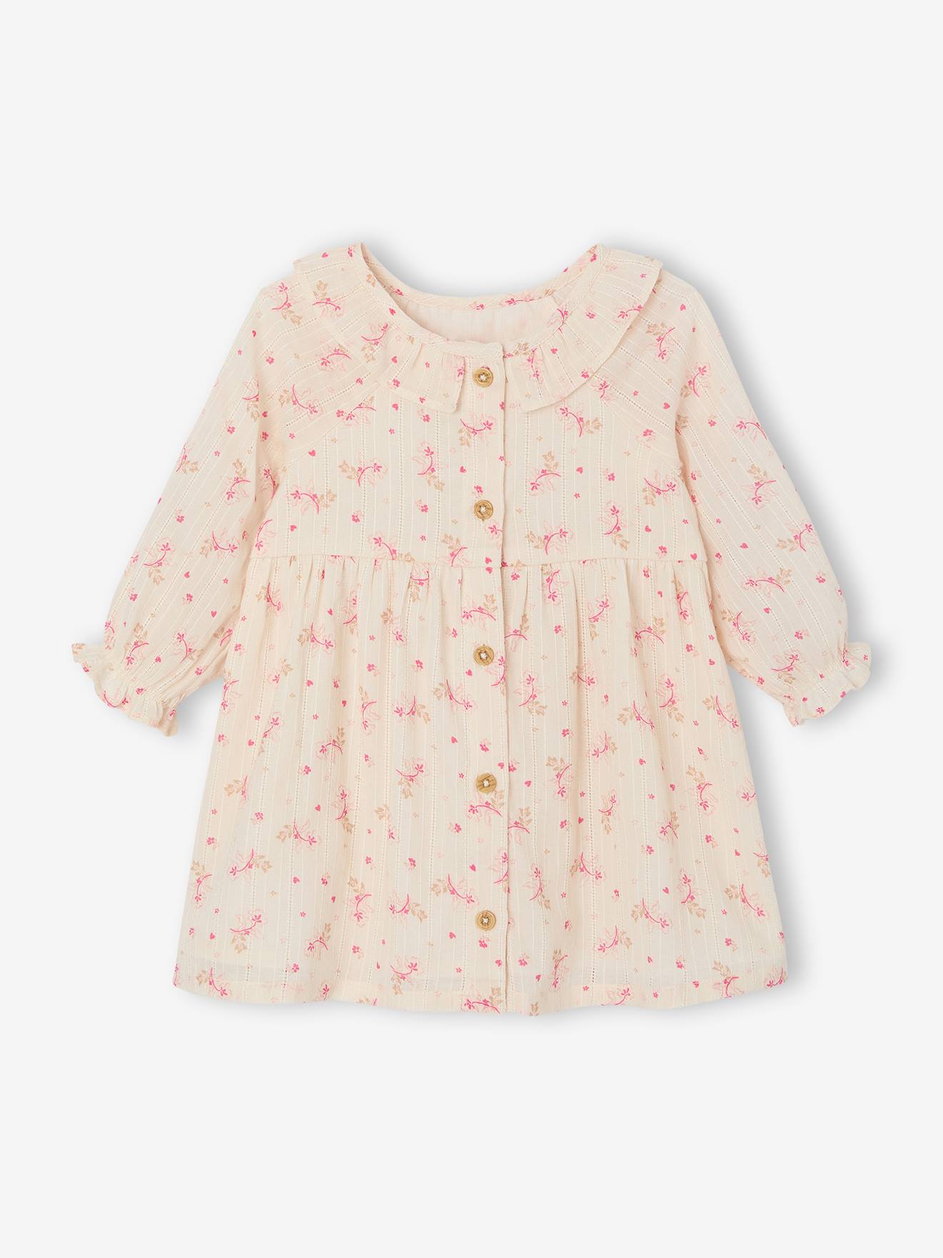 Jurk voor babymeisjes van katoenen gaas ecru