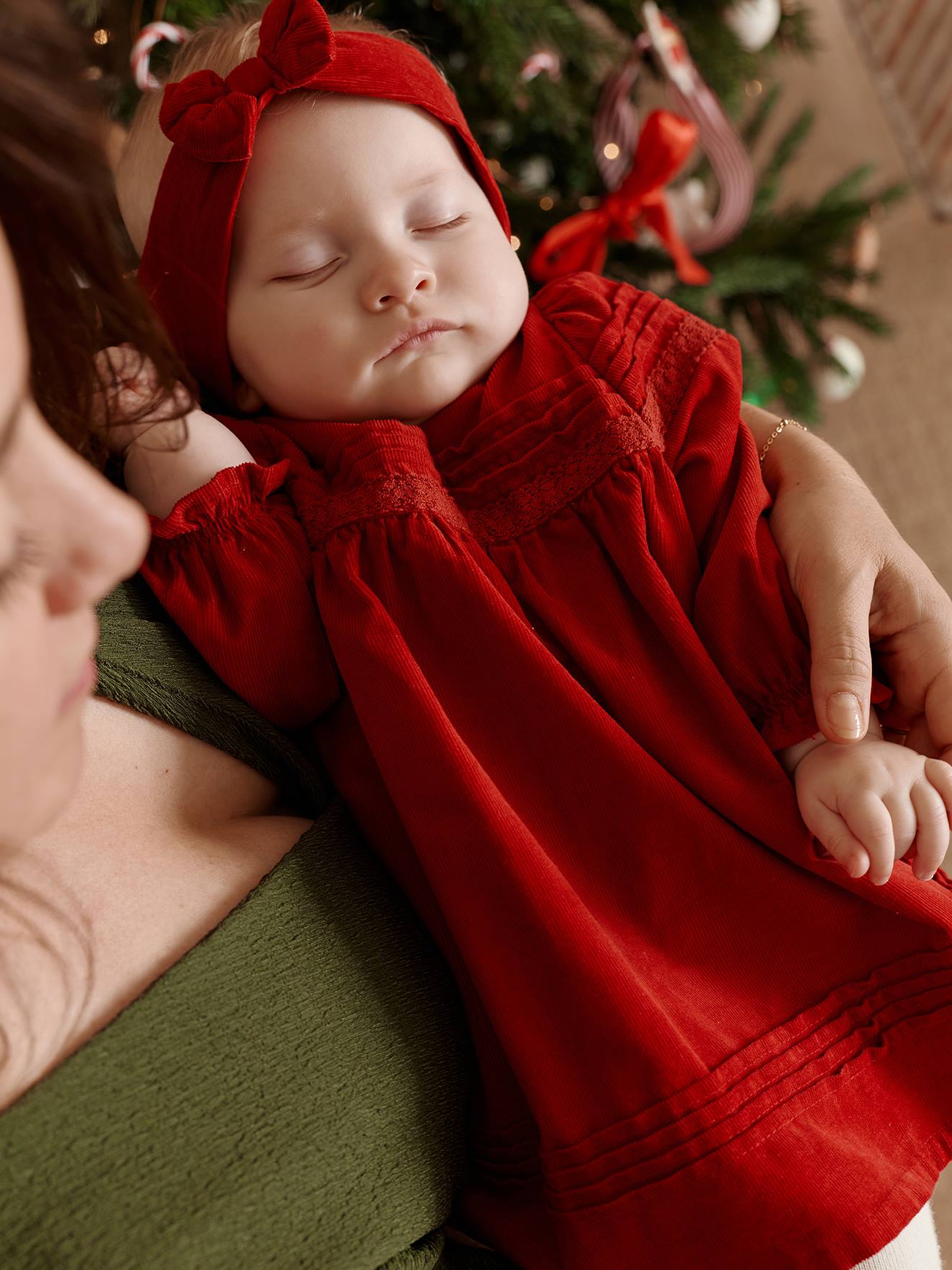 3-delige babypakje met jurk + haarband + panty in thema Kerst rood
