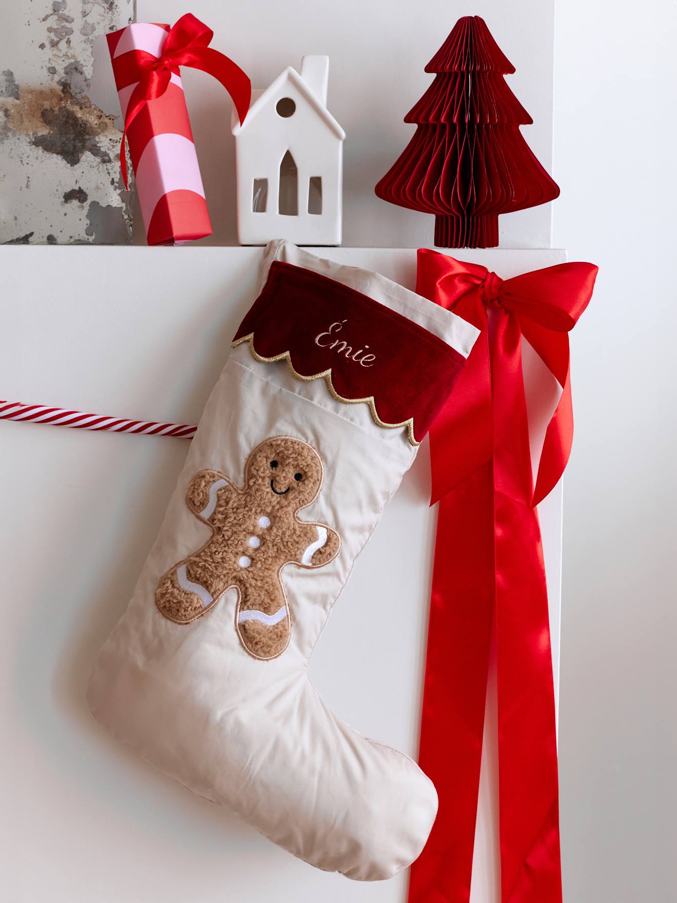 Kerstsok peperkoekenmannetje beige