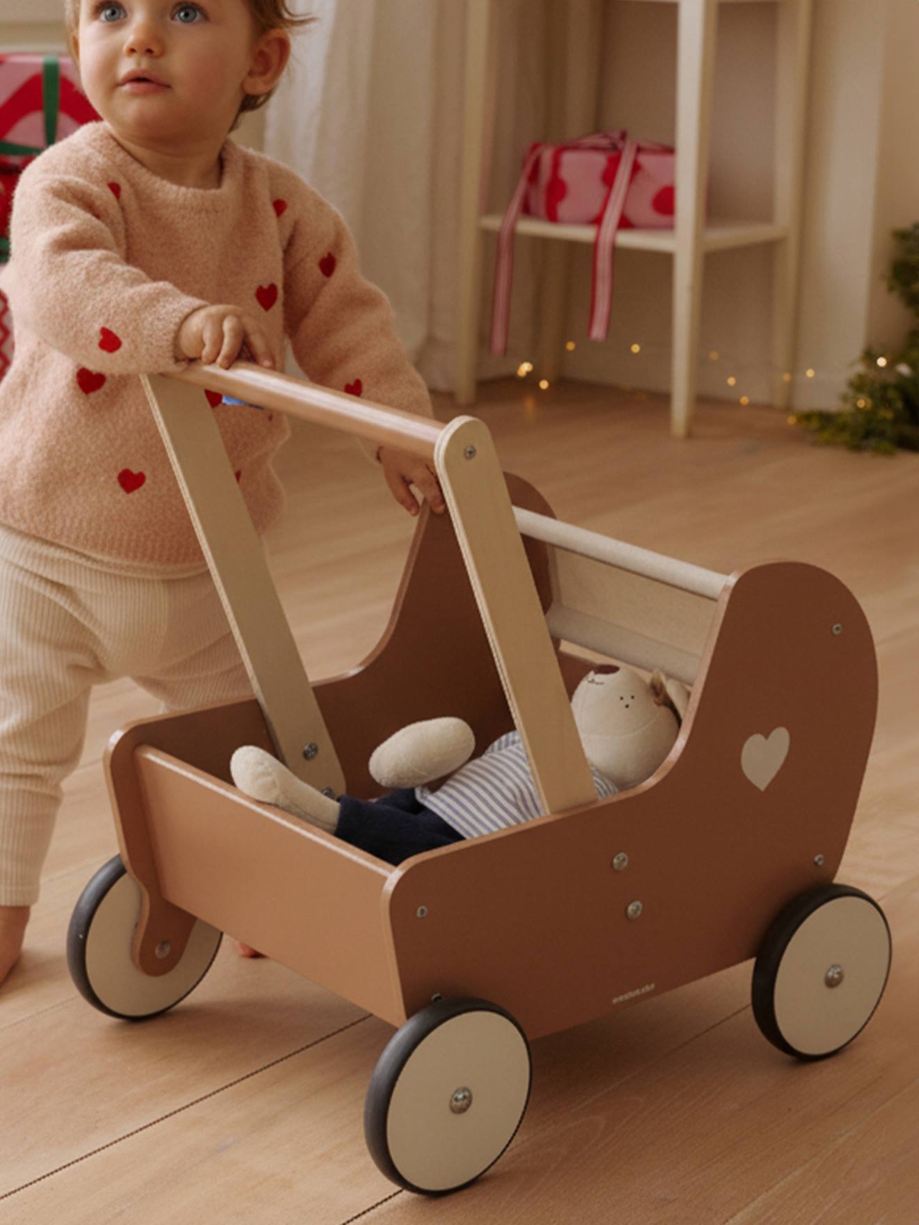 Loopwagen-kinderwagen van FSC®-hout karamel