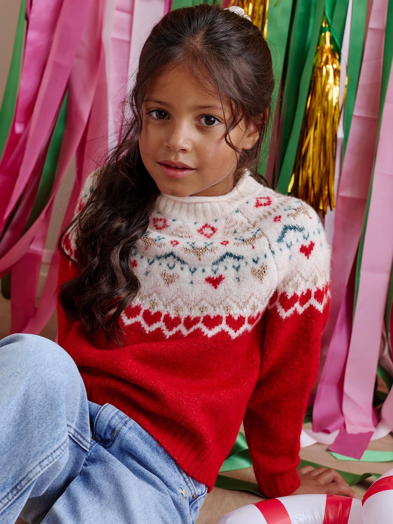 Jacquard trui voor meisjes met kerstthema rood