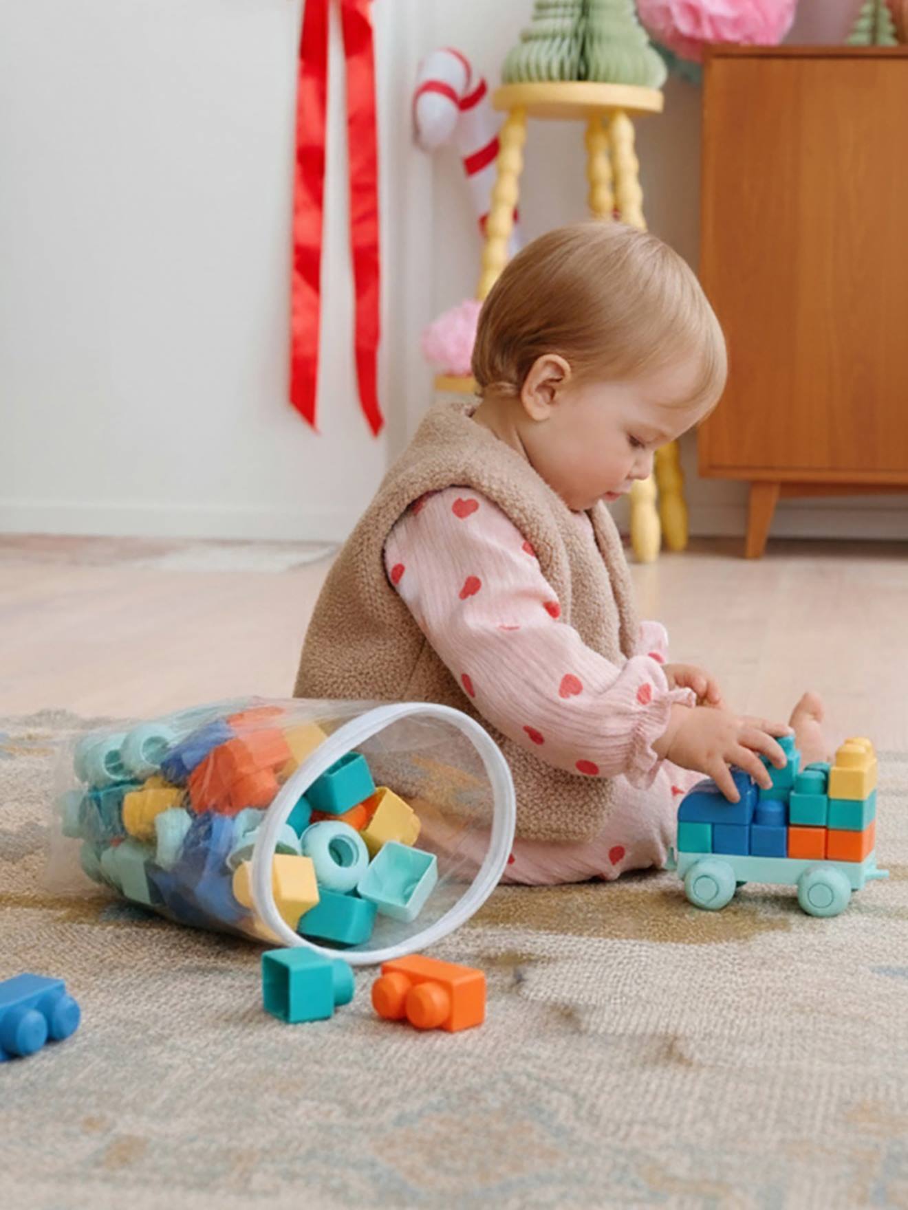 Set van 100 bouwstenen van plastic meerkleurig