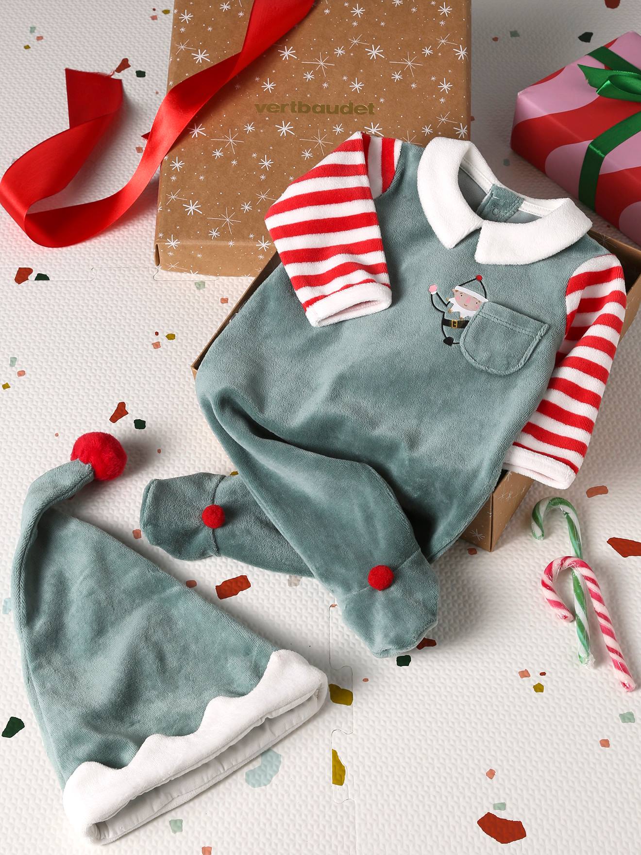 Kerstset pyjama + muts baby unisex dennengroen
