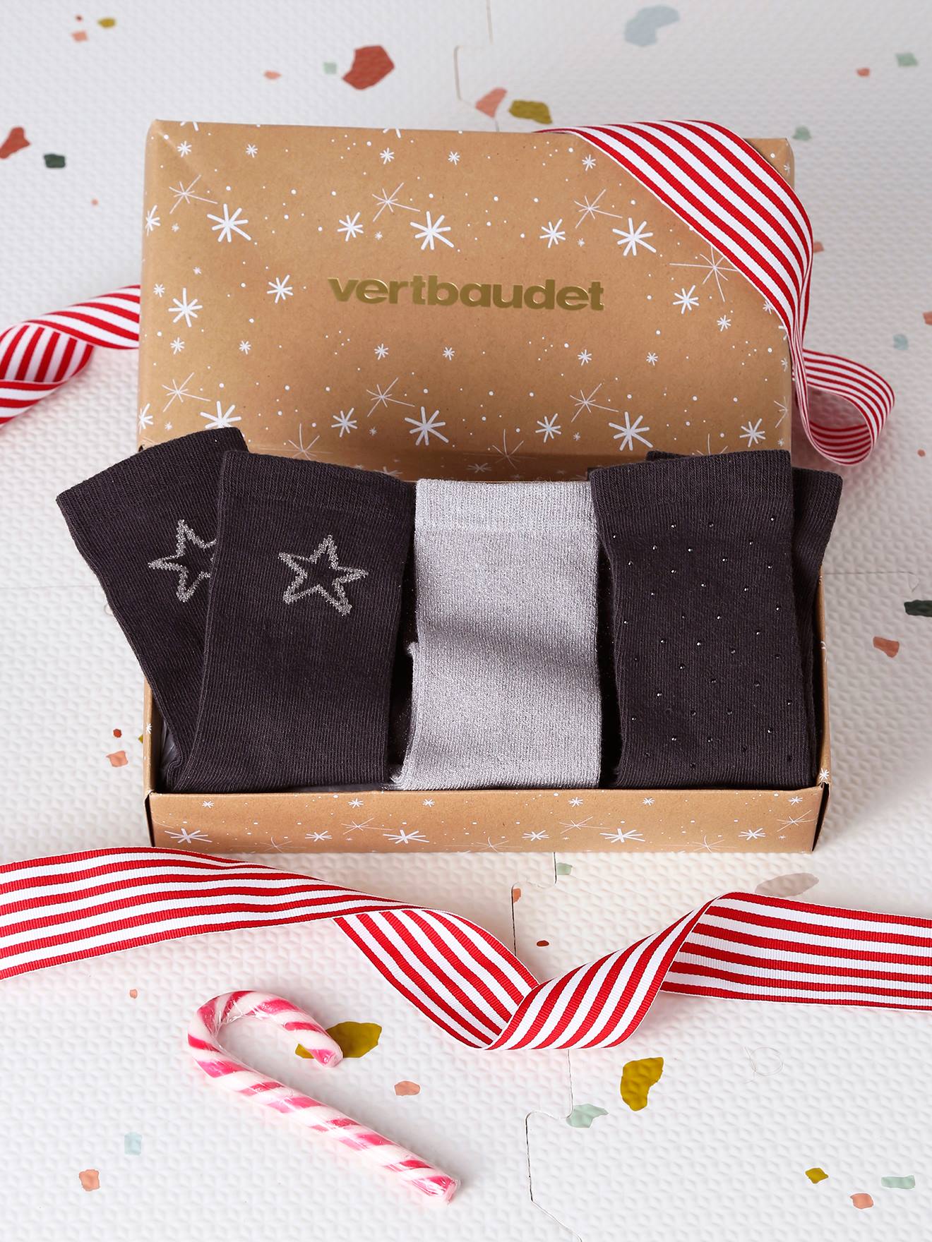 Set van 3 paar sokken JONEN voor meisjes antraciet