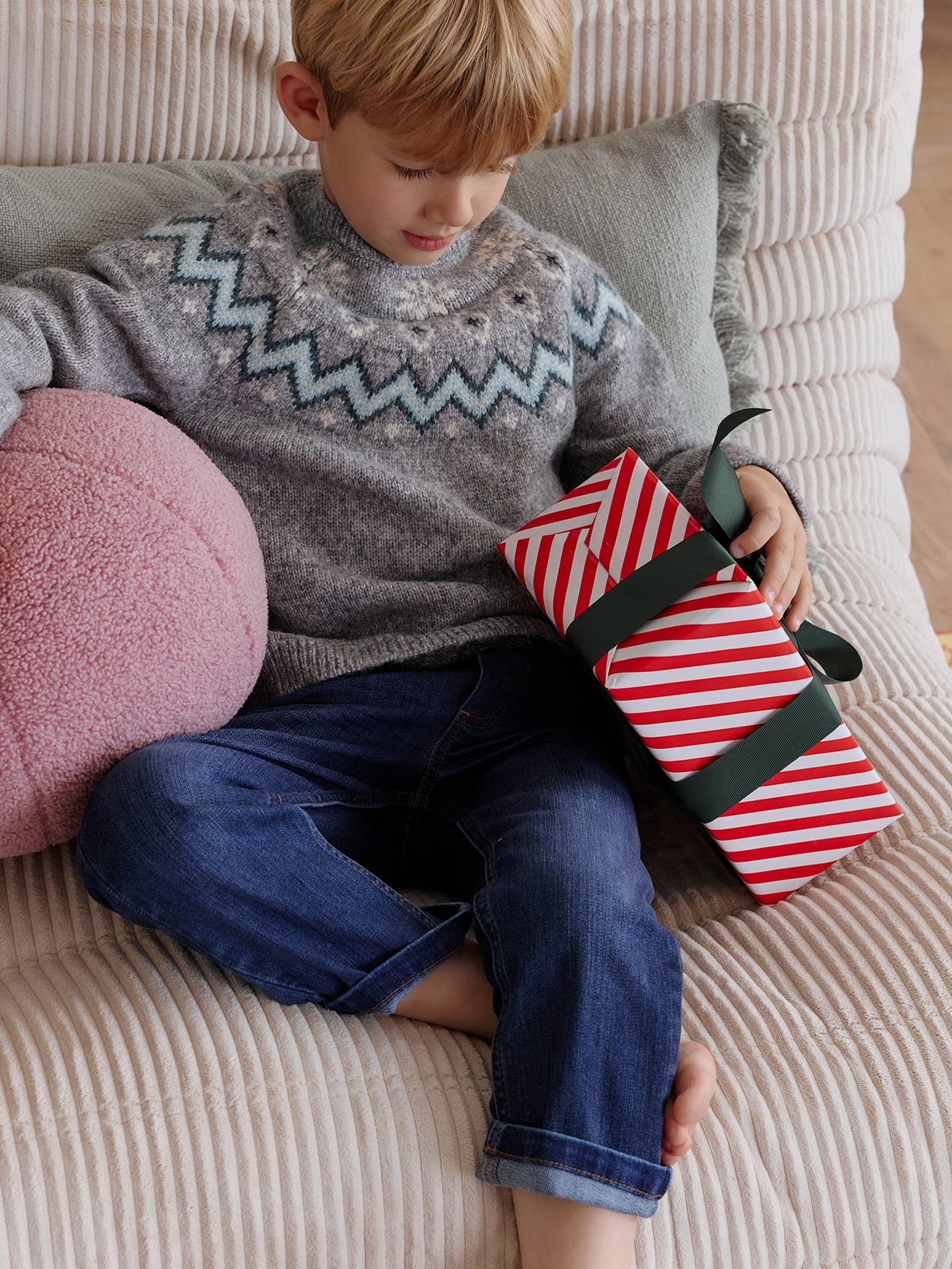 Kersttrui jacquard voor jongens familie capsule gemêleerd grijs