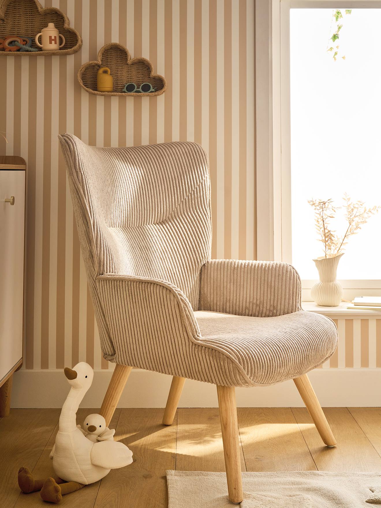 Borstvoedingsstoel van ribfluweel mokka