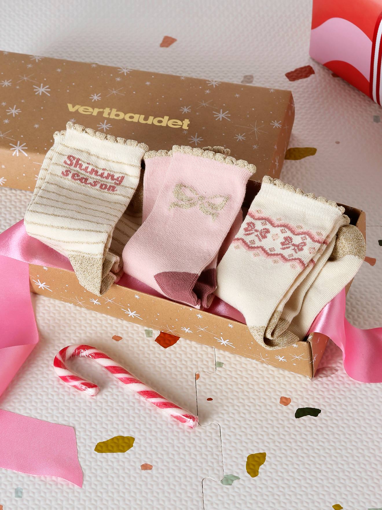 Set van 3 paar sokken Kerstmis meisje ecru