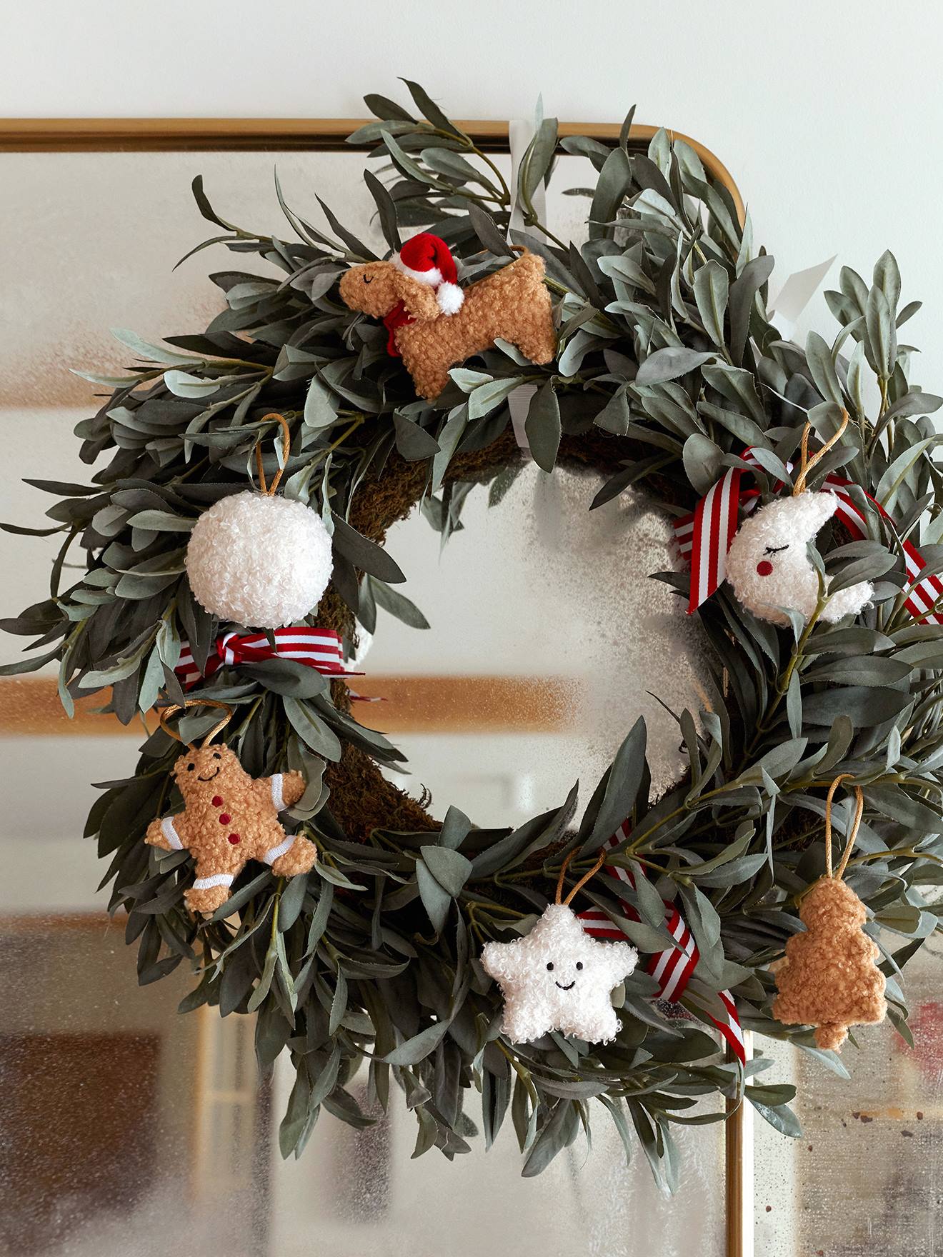 Set van 12 kerstdecoraties in sherpa beige