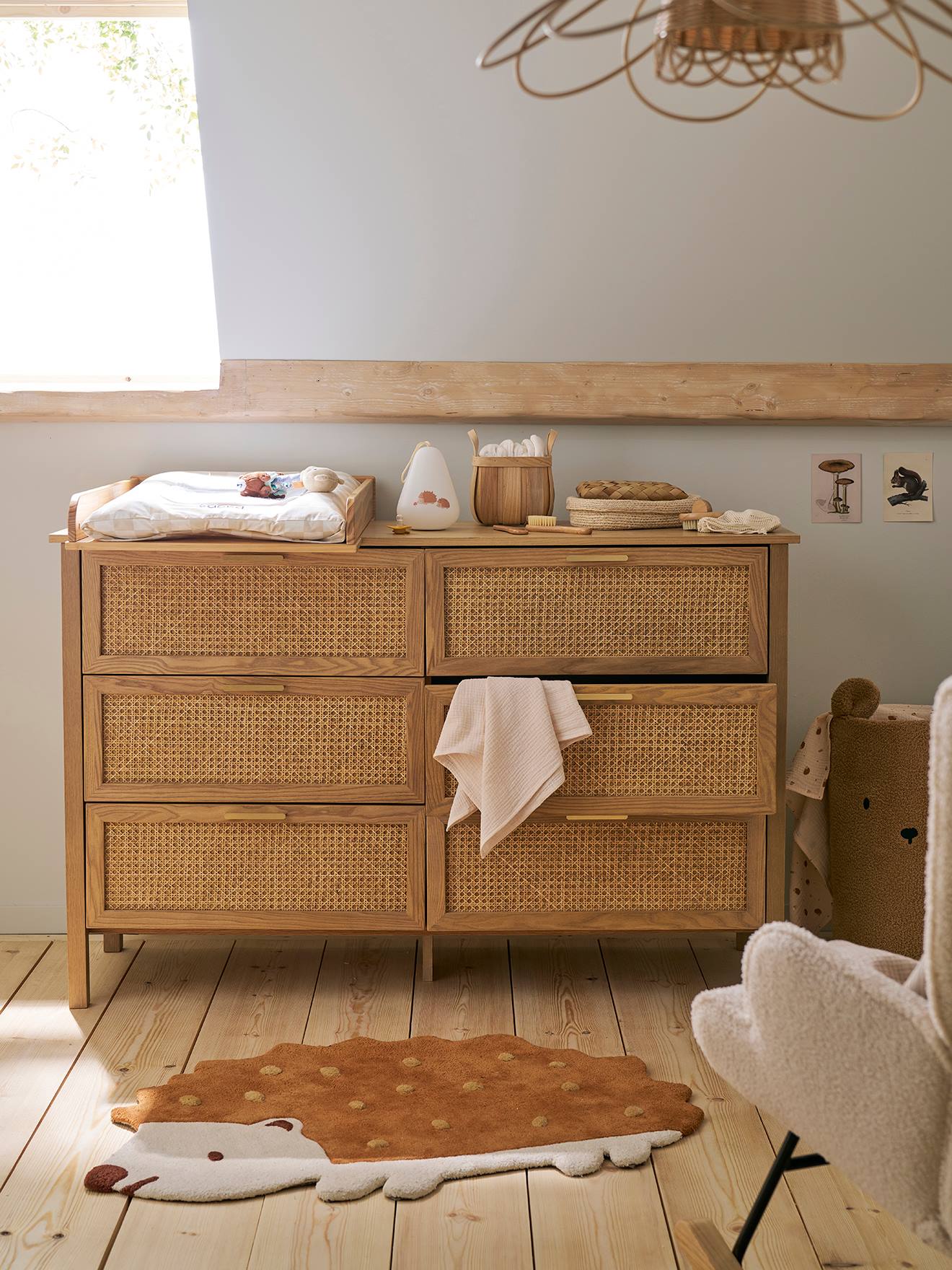 Commode dubbel riet met 6 laden, diepte 42cm - ELLA hout