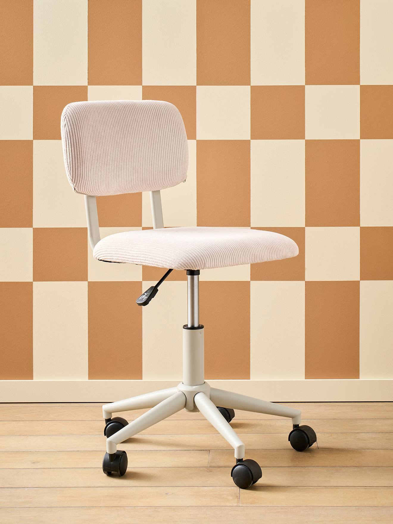 Bureaustoel met wieltjes voor kinderen in fluweel / velours ecru